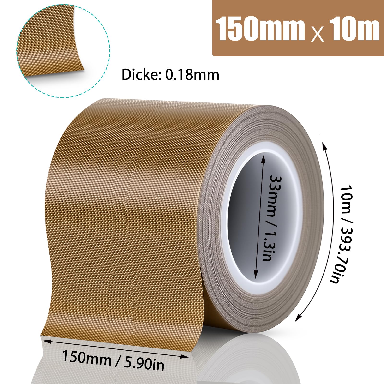 Nastro in teflon, autoadesivo, resistente al calore, 0,18 x 150 mm x 10 m, in PTFE, resistente al calore, ad alta temperatura, per macchina sottovuoto