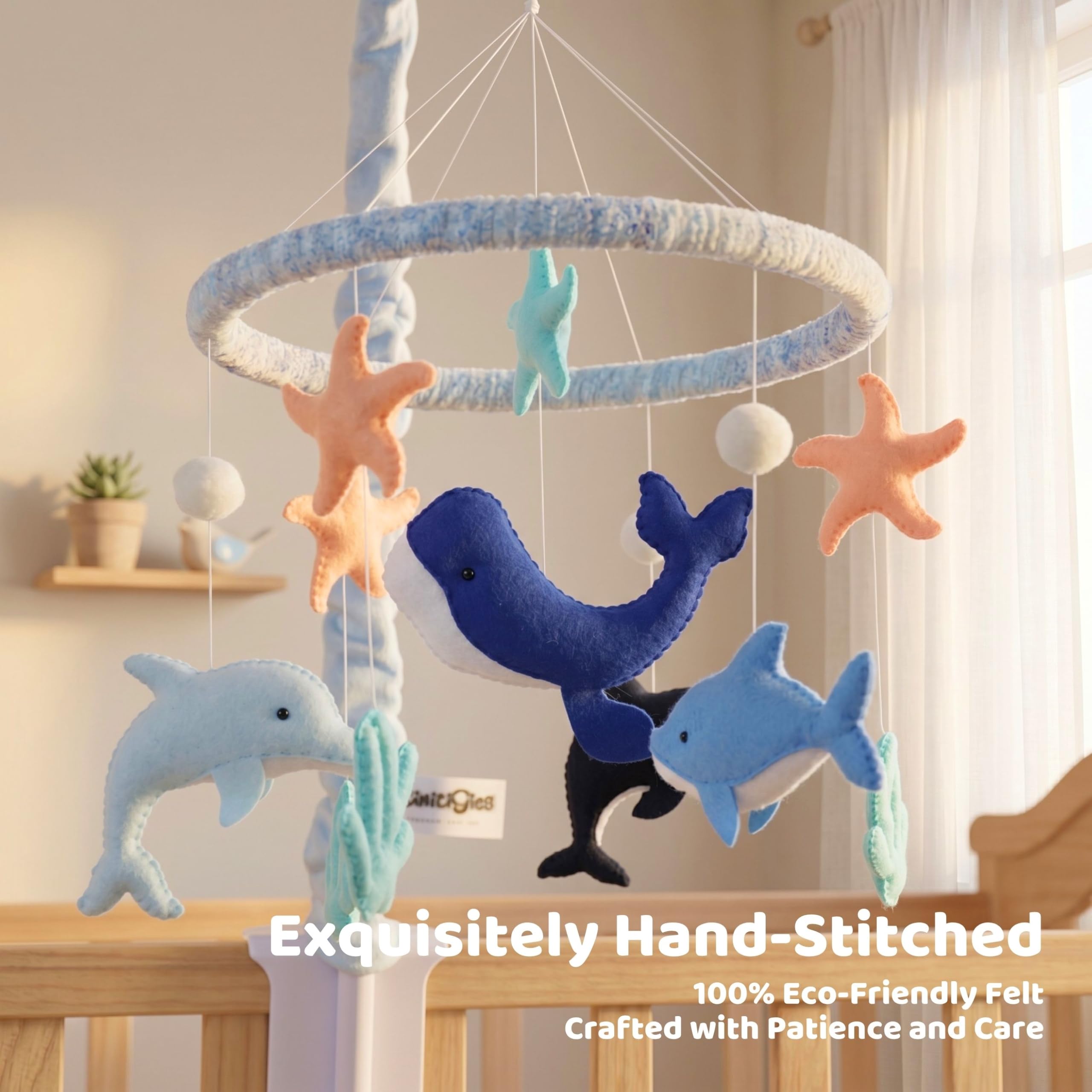 Giostrina per culla, motivo: creature marine, per bambini e bambine, con 12 ninne nanne, decorazione regalo per la cameretta dei bambini
