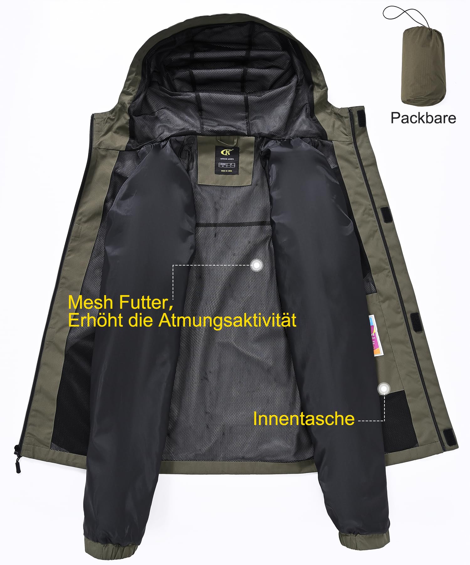 Huayuzh Chubasquero para hombre impermeable transpirable ligero cortavientos delgado impermeable plegable bicicleta camping senderismo