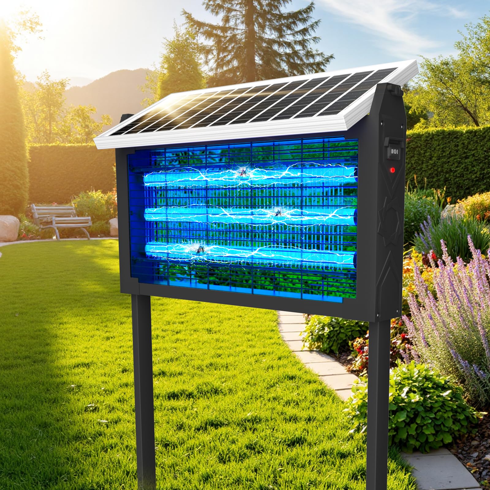 Photo 1 of Solar Bug Zapper Outdoor for 3000 sq.ft, Waterproof Mosquito Zapper, Rechargeable Fly Zapper with 3 LED Tube,Cordless Solar Mosquito Killer for Patio Yard Garden Camping with 13W Solar Panel (9023B)