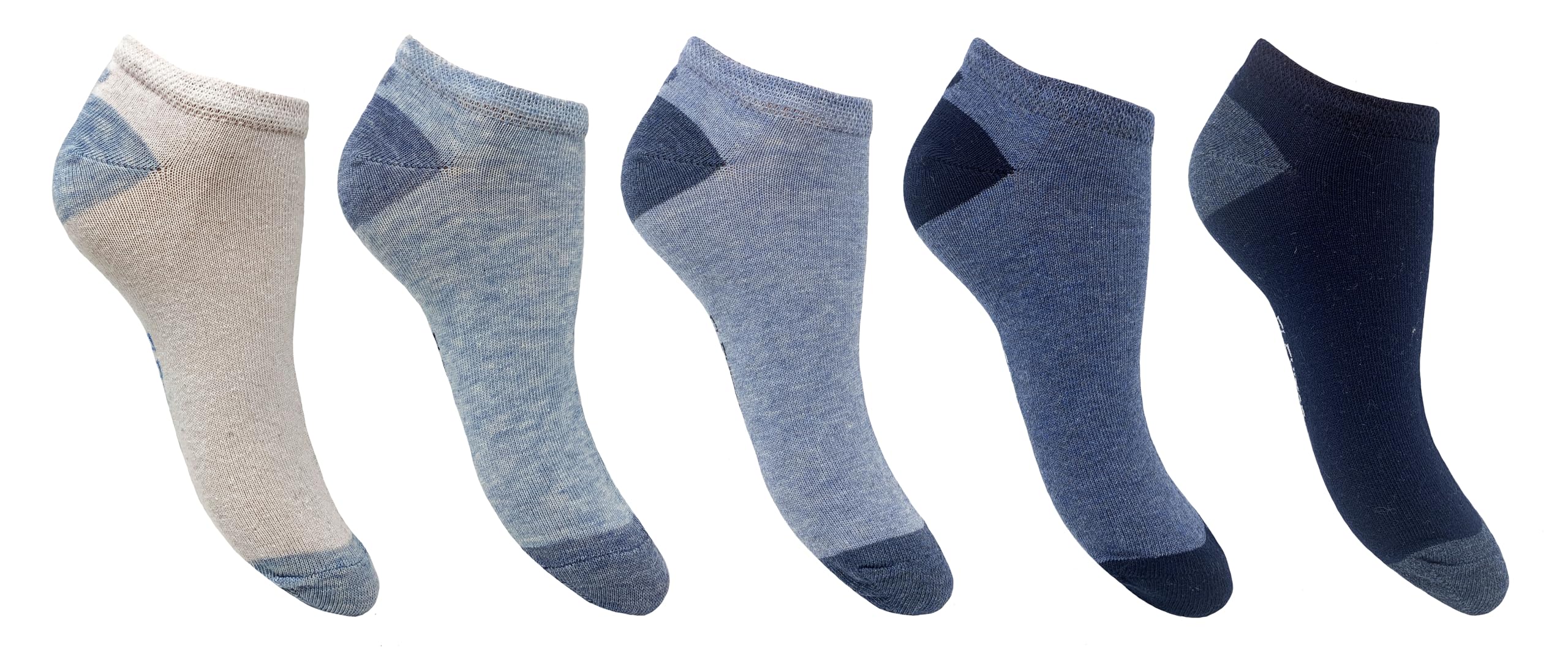 Flexitop Women's Multi Blue Mix Trainer Liners | 5 Pairs | U.k. Size 4-7| Trainer Liner Socks, Soft Hold, Comfort Socks, Gentle Grip Socks, Sport Socks (Multi Blue Mix)