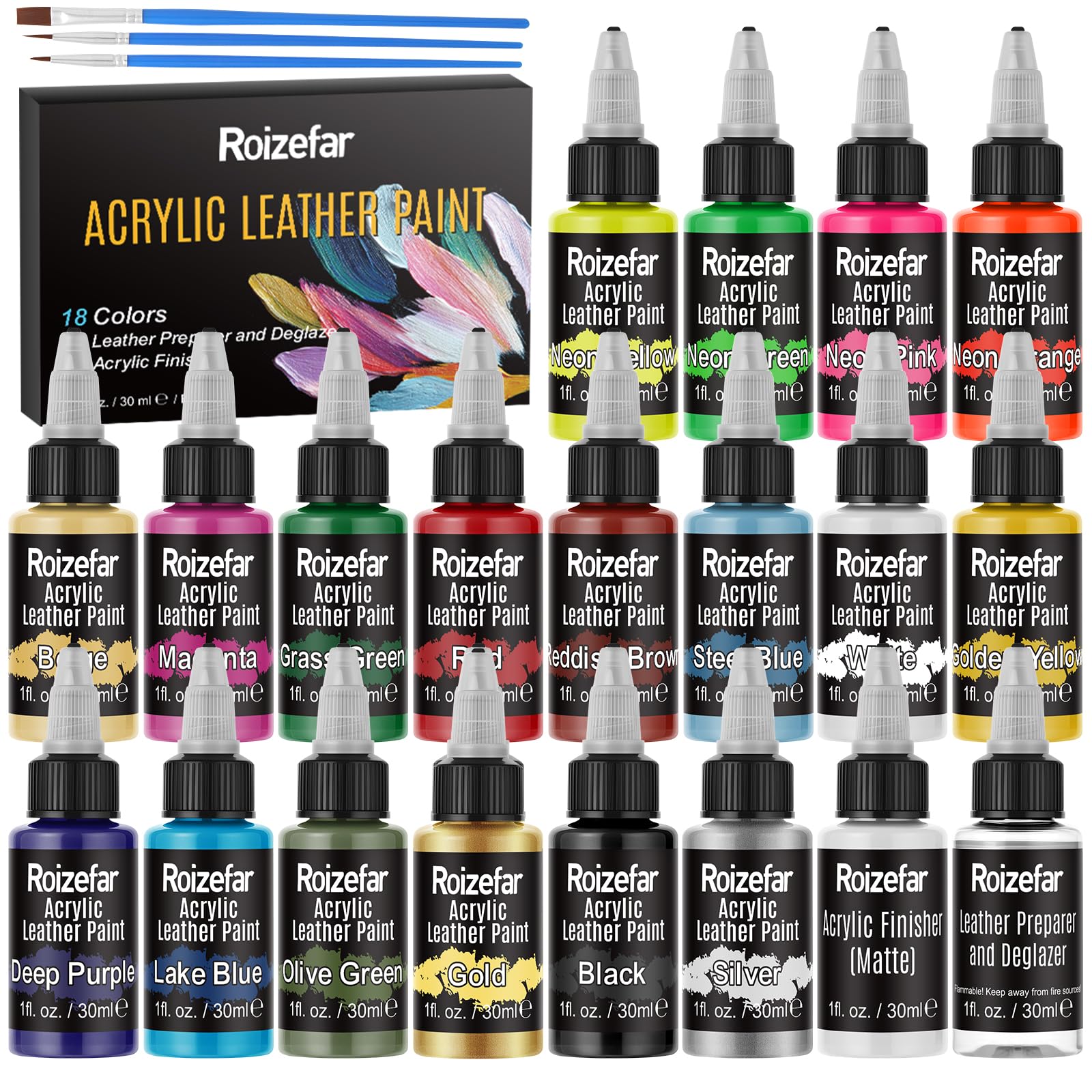 Roizefar Acrylic Leather Paint, 18 Colors