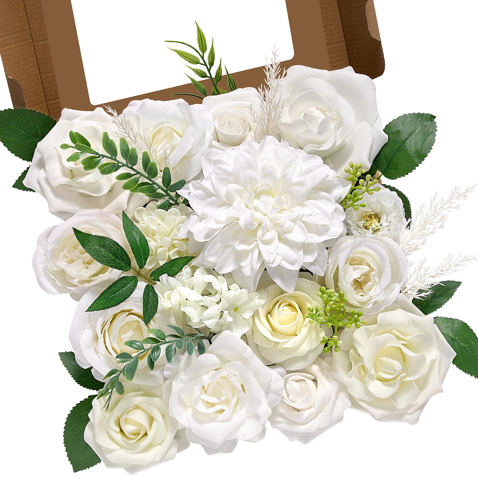 Alecono Artificial Flowers White Silk Set