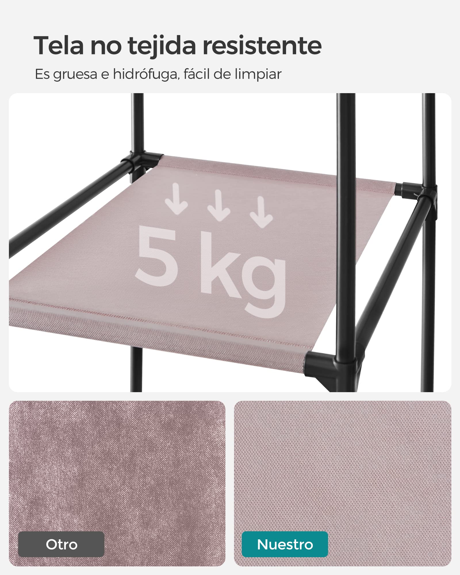 SONGMICS Armario de Tela, Armario Ropero con Cubierta de Tela no Tejida, 45 x 150 x 175 cm, 12 Compartimentos, Marco de Metal, Armario de Dormitorio, Rosa Empolvado LSF003P02