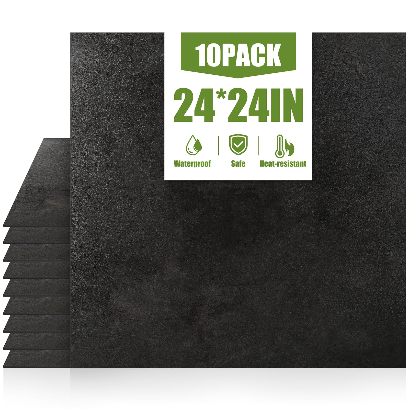 RORA 24x24 Inch Peel and Stick Floor Tile 10 -Pack Self-Adhesive Waterproof Vinyl Flooring,Vinyl Floor Tiles DIY for Bathroom, Laundry,Kitchen,Living Room,40 Sq.Ft, Black