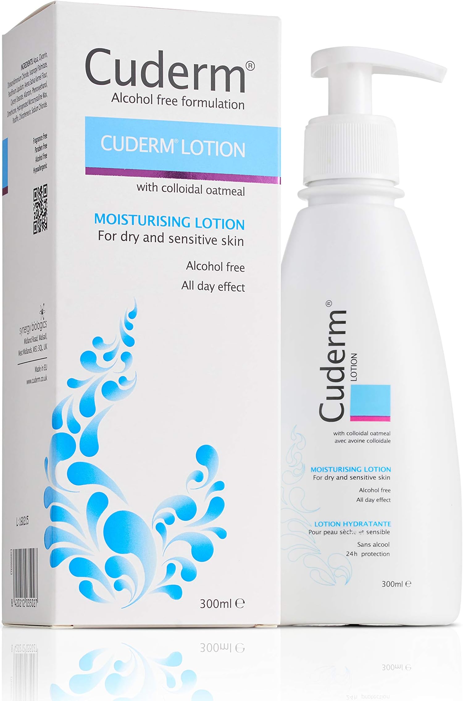 Cuderm Lotion 300ml Alcohol Free Moisturiser for Dry Skin, Eczema on Body | Colloidal Oatmeal | Hypoallergenic | Vegan | Unscented | Free From Steroid, SLS | Cruelty Free
