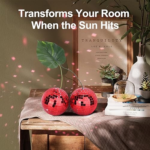 Miniatura 2 de Decoración de bolas de discoteca de cerezo, bola de espejo doble, bola de iluminación de cerezo rojoplateado para DJ, club, escenario, bar, fiesta,