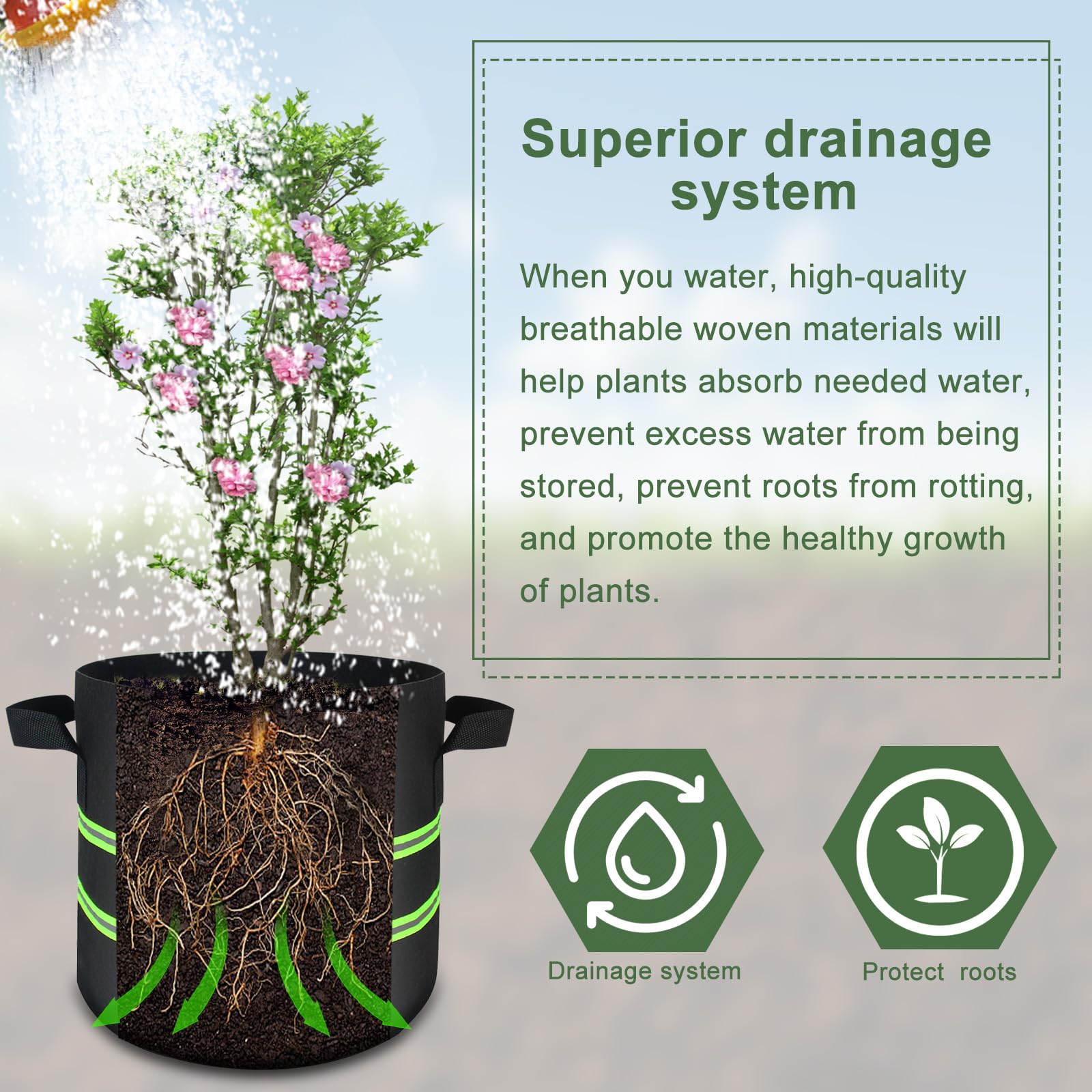 Paquete de 10 bolsas de cultivo de 5 galones, macetas de tela transpirable de fieltro grueso resistente, bolsas de cultivo de plantas, bolsas de cultivo de tela con asas reforzadas, diseño único para