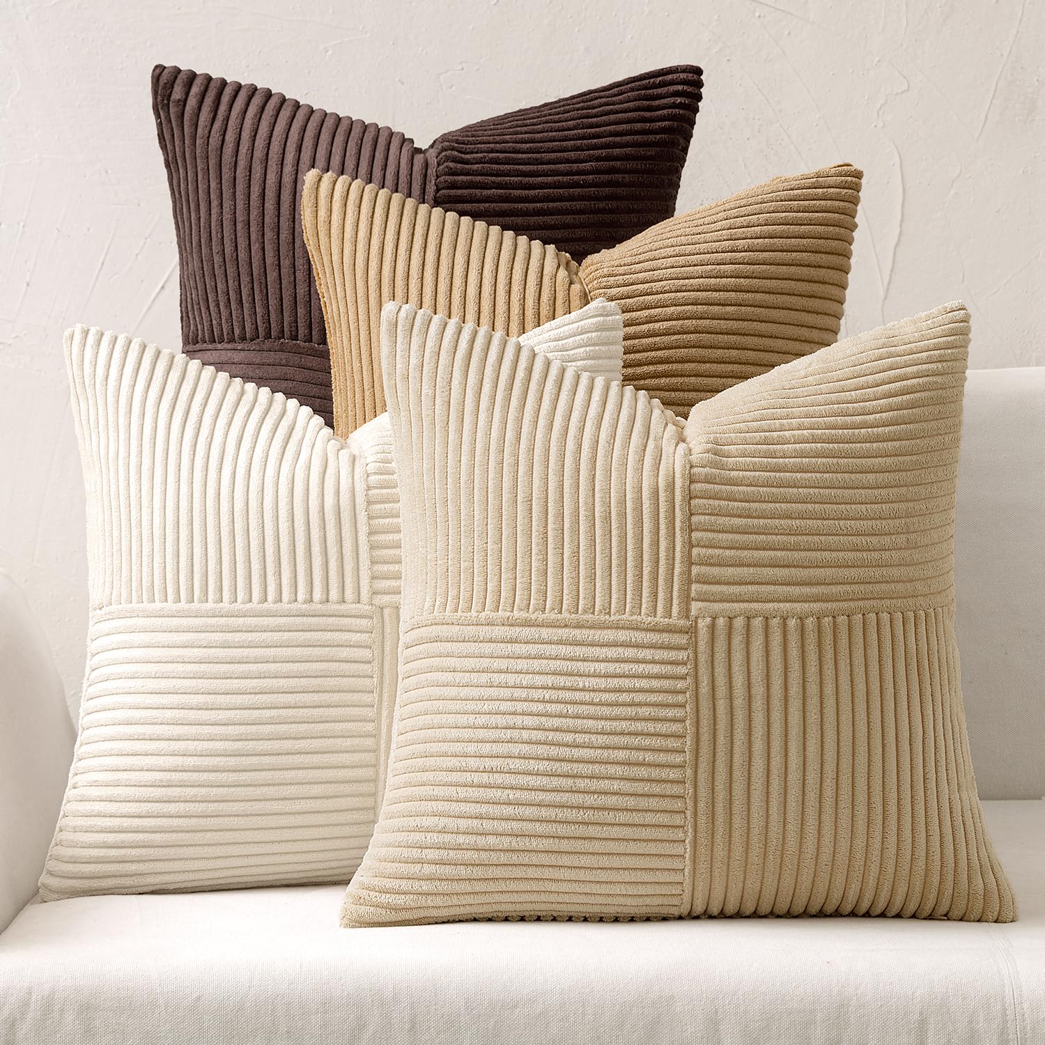 MIULEE Juego de 4 Funda Cojin 50x50 Funda de Cojín de Pana Fundas Cojines Decorativa Suave Funda de cojín para Sofa Moderno con Cremallera Invisible Salón Dormitorio Serie Café