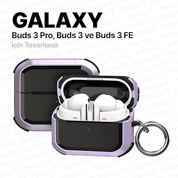 Teknoft Samsung Galaxy Buds 3 Pro, Buds 3 ve Buds 3 FE ile Uyumlu Darbelere Karşı Ultra Güçlü Çift Renkli Sert Kenarlı Mat Silikon Kılıf (Lila, Galaxy Buds 3 Pro/3/3 FE)