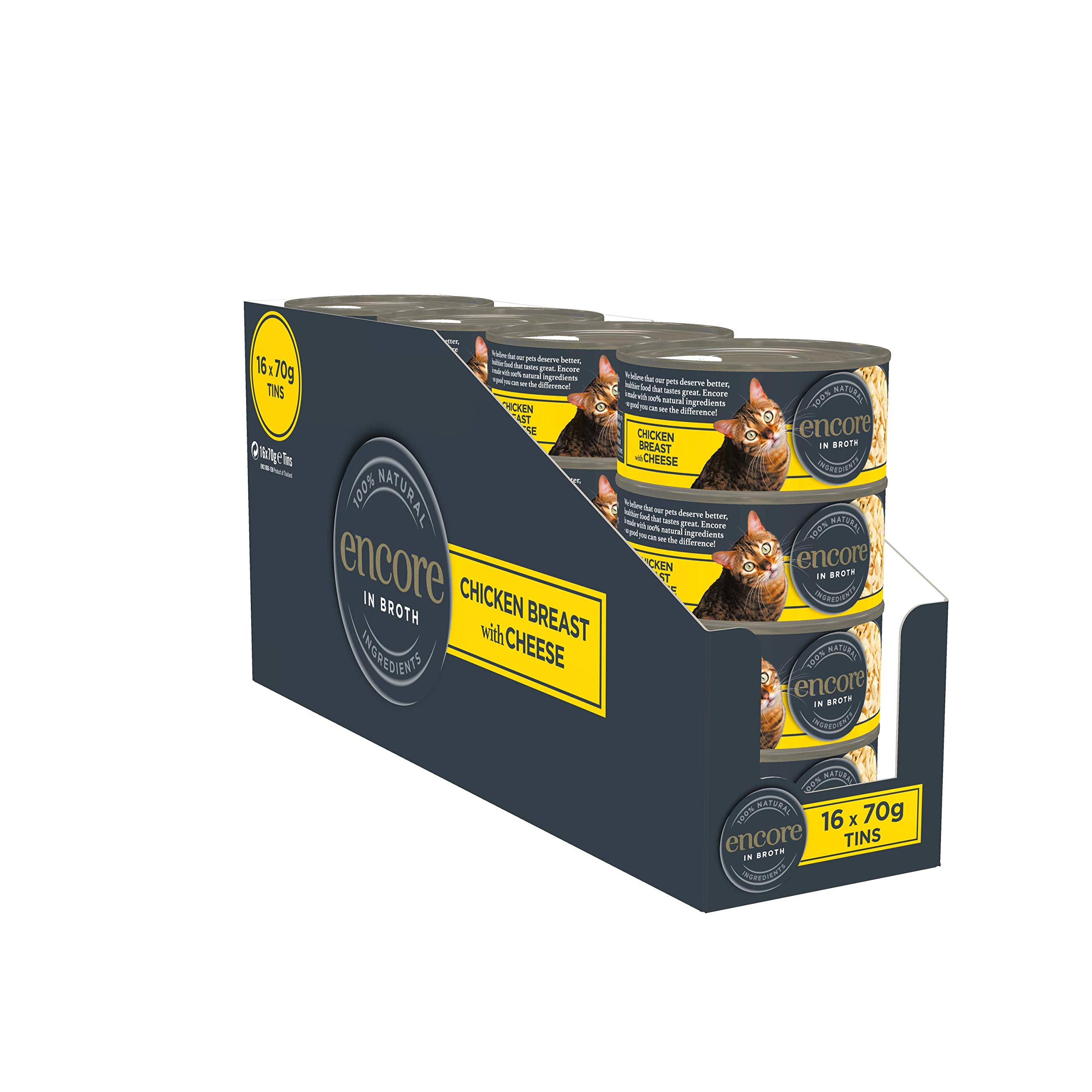 Encore 100% Natural Wet Cat Food, Chicken Breast With Cheese In 70 G Tins (Pack Of 16)