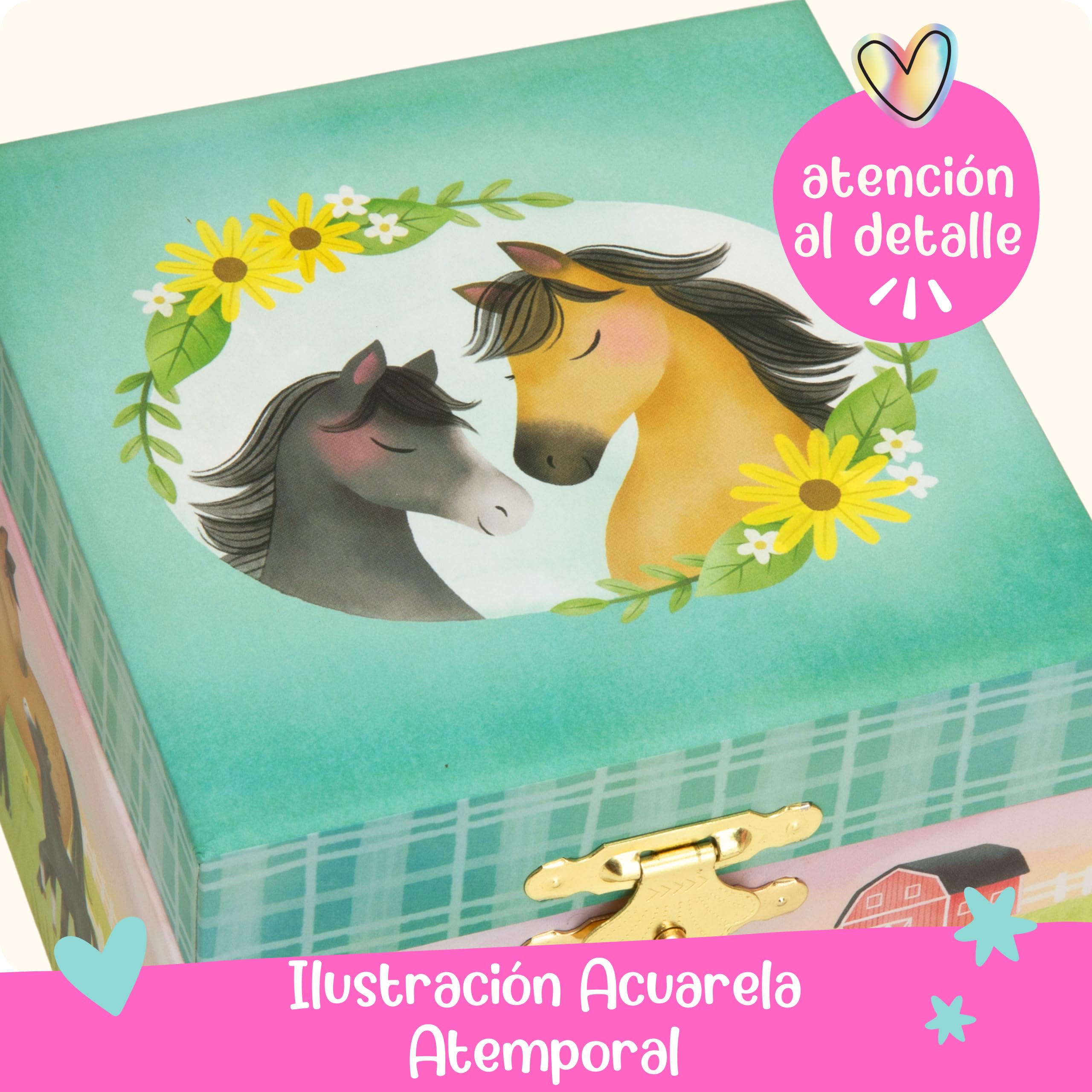 Giggle & Honey Joyero Musical para Niñas con Espejo y Cajón - Caja de Música Infantil Caballo