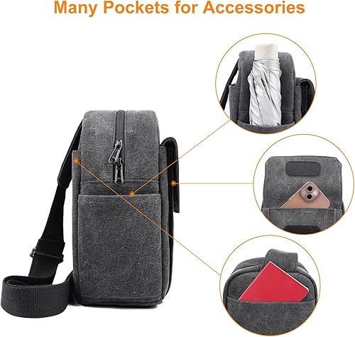 Miniatura 4 de TULLIO Bolsa pequeña para cámara para fotógrafo, de lona, bolsa impermeable para cámara DSLR, compatible con Nikon Sony para hombres y mujeres