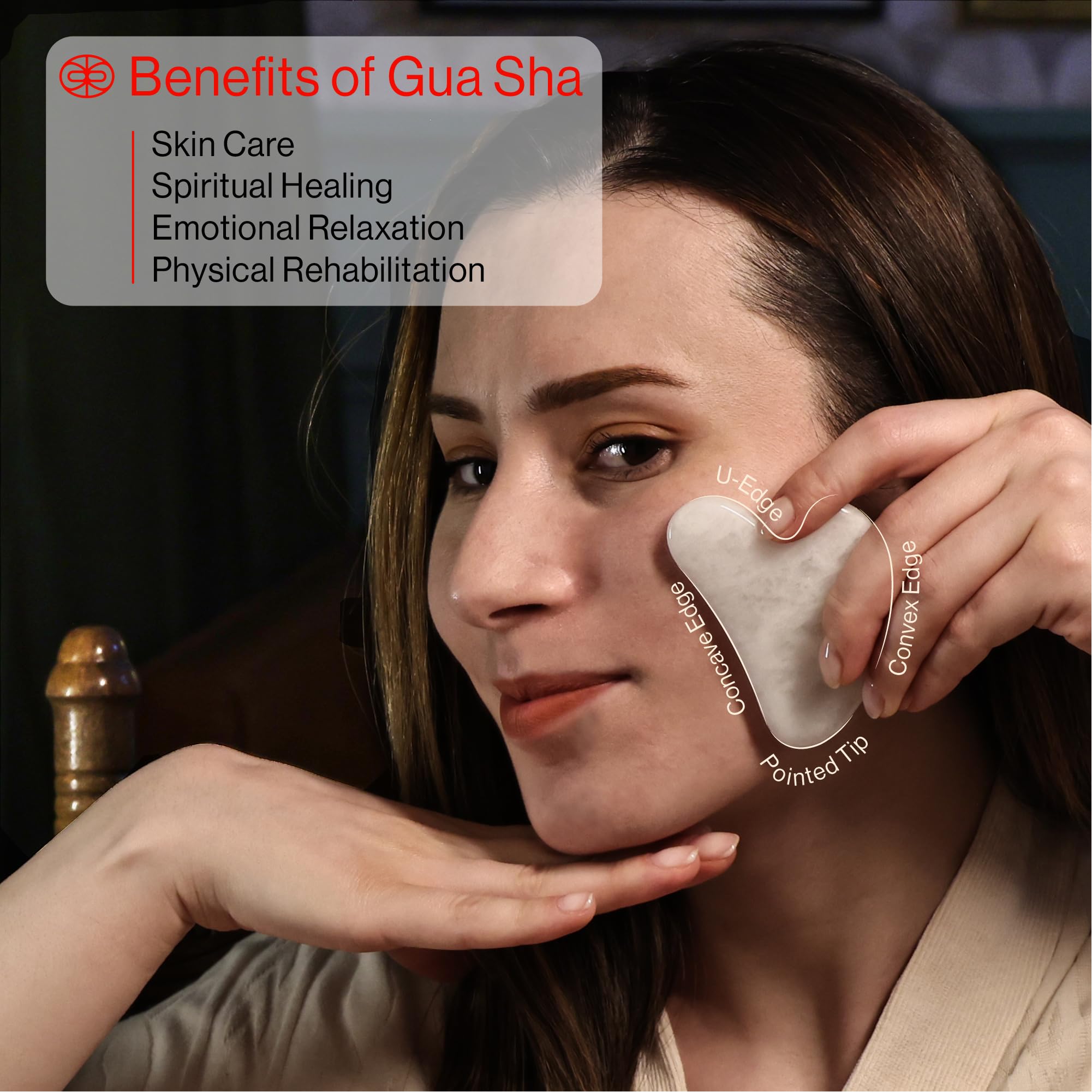Rena Chris Gua Sha Facial Tools, Natural Jade Stone