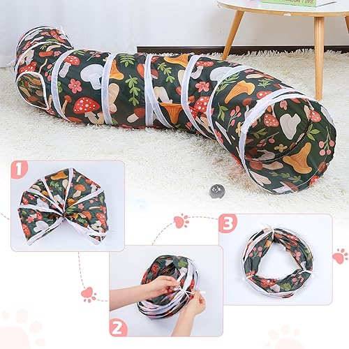 Vista 5 de Glittme Túnel para gatos, túneles para gatos de interior, cueva de gatos en forma de S con juguetes para gatos, tubos plegables para gatos y túneles