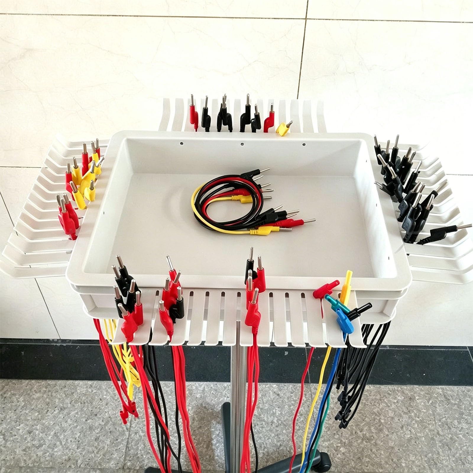Supporto mobile per cavi con 5 ruote scorrevoli, supporto per test per laboratori scolastici e gestione dei cavi