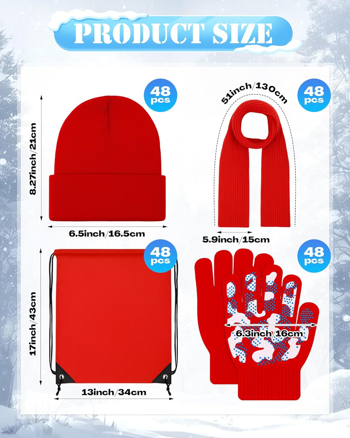 48 Set Kids Beanie Hat Scarf Gloves Set with Bag for Boys Girls Winter Gift, Christmas Donation, Homeless Care Package Bulk - Image 2