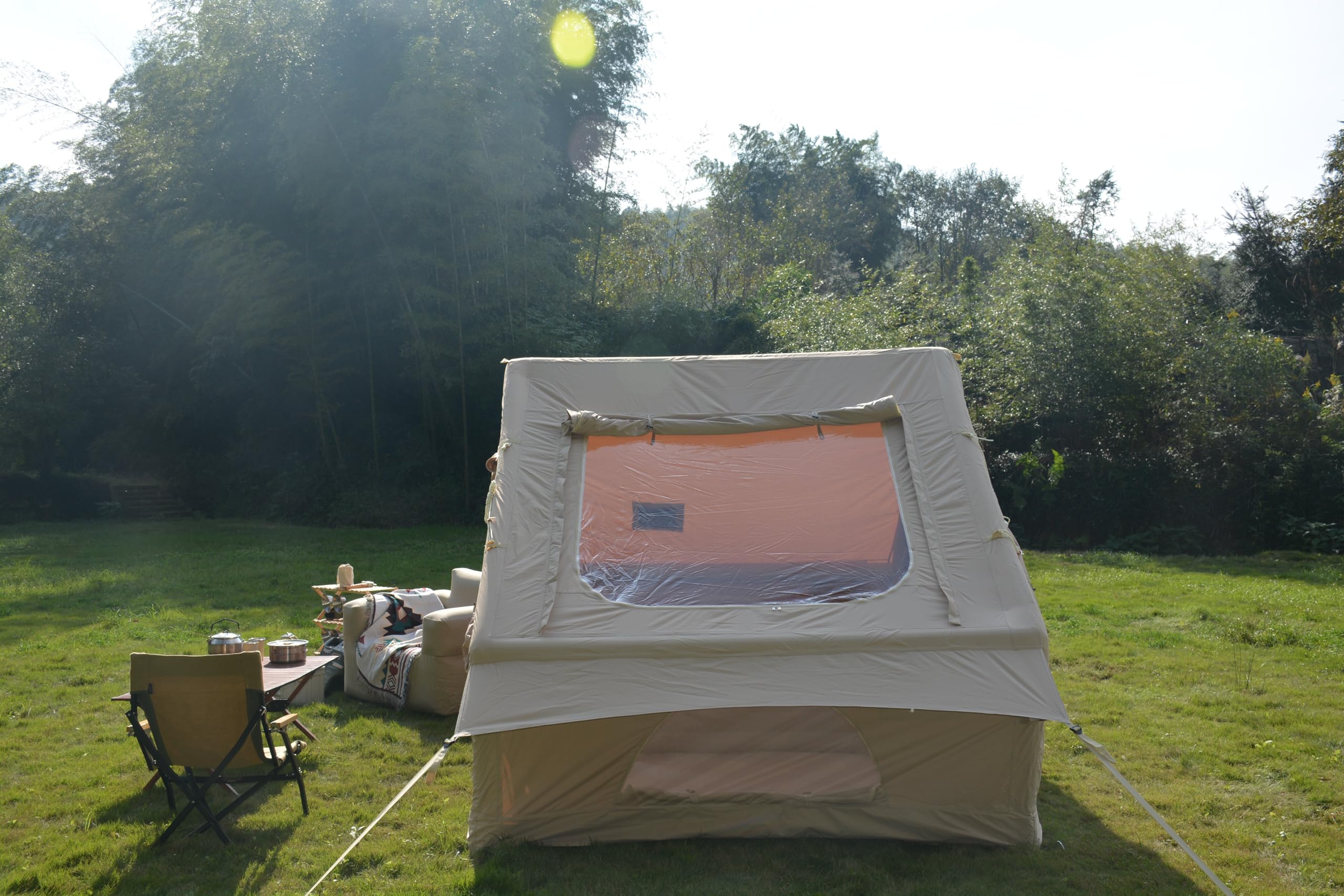 Tviorst Aufblasbares Campingzelt für 4–6 Personen, Inflatable Zelt mit Pumpe, 300D Baumwollmischgewebe, Wasserdicht PU3000mm, mit Ofenrohröffnung (Stove Jack), Familienzelt für Camping & Garten Sport & Freizeit