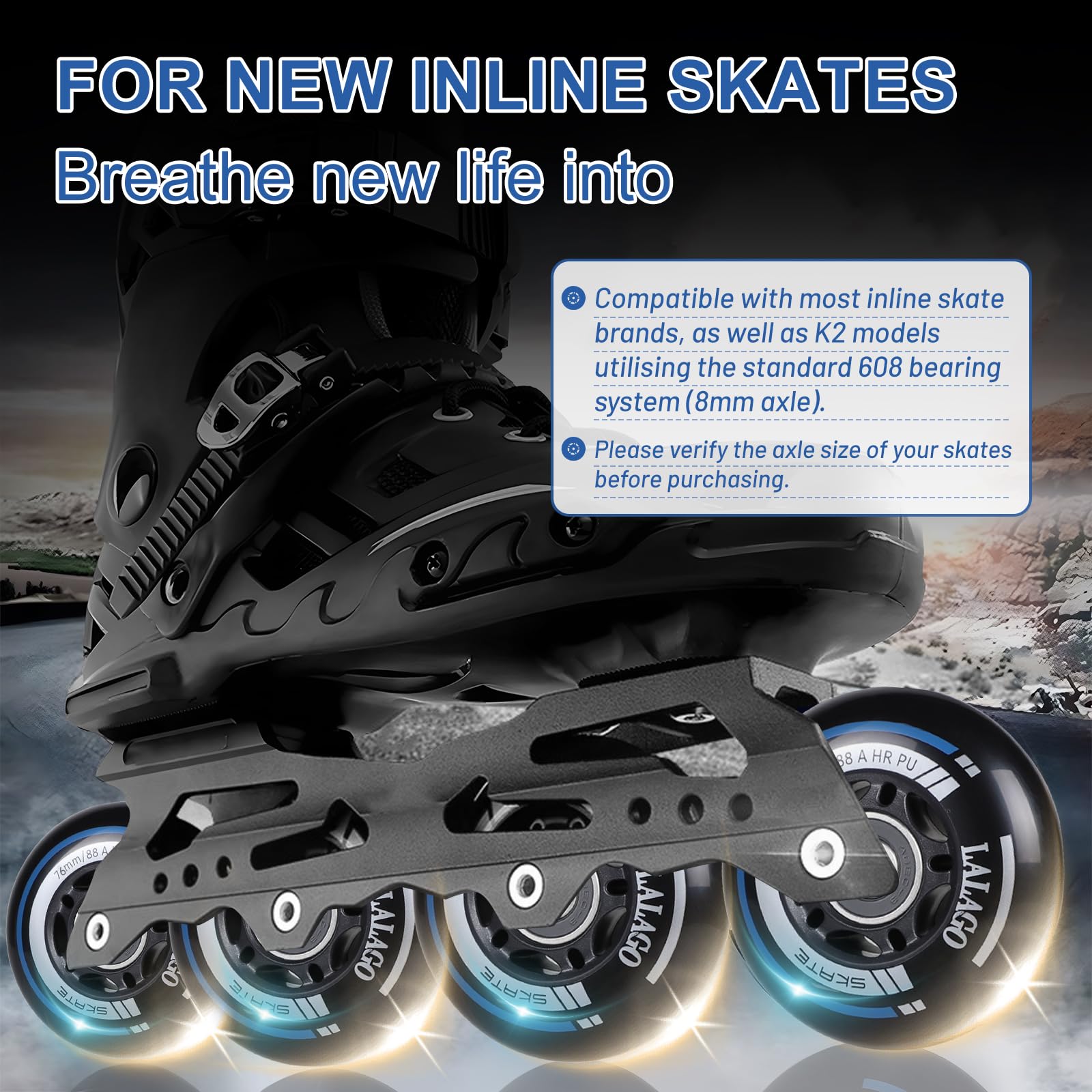 LALAGO Roues de Rollers en Ligne 76mm, Lot de 8 Roues de Patins à Roulettes de Rechange Avec Roulements ABEC 9, 88AHRPU, pour K2 Hudora Gonex Apollo