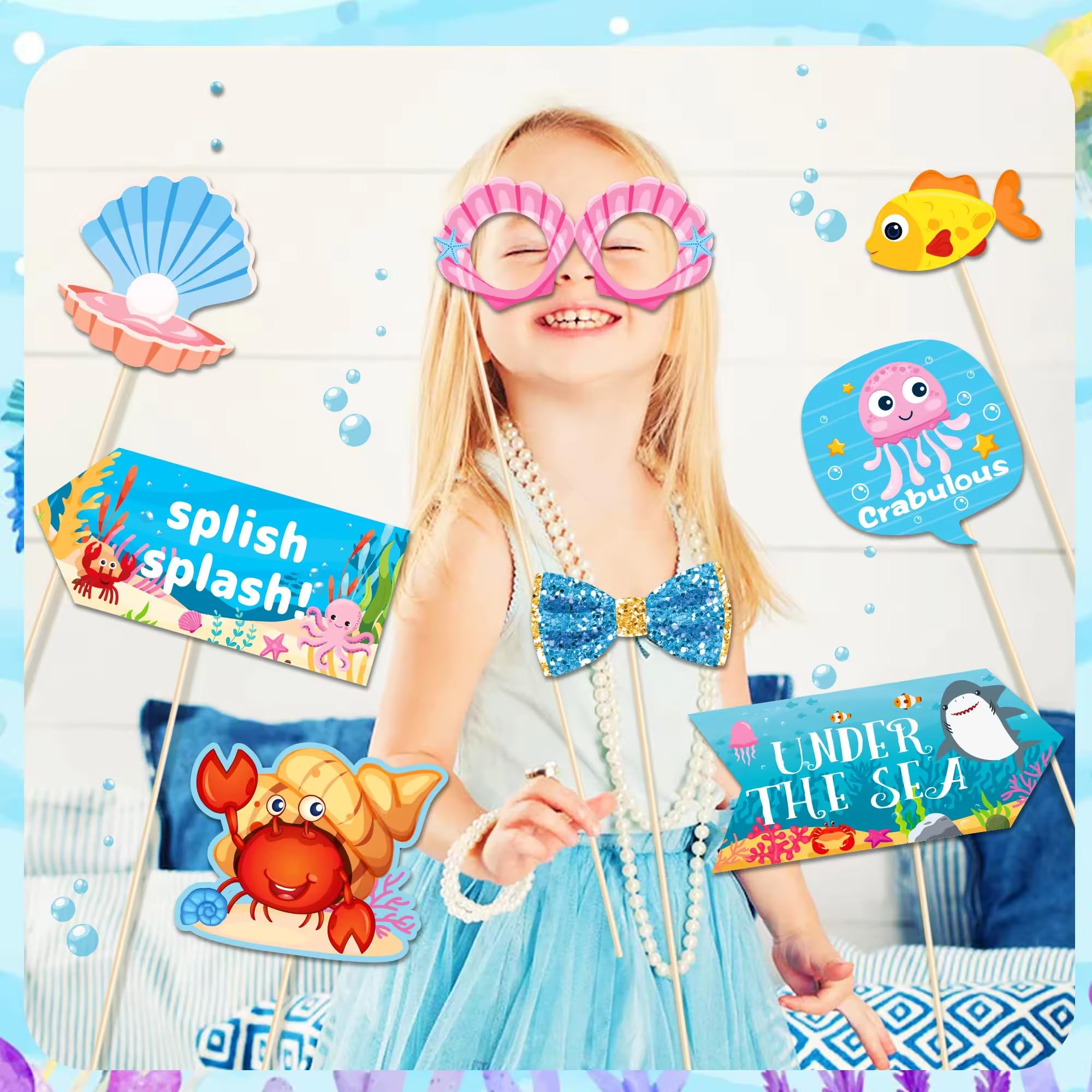 Kristin Paradise 30Pcs Under The Sea Photo Booth Props With Stick, Ocean Birthday Theme Selfie Props, Sea Creatures Party Supplies, Photography Backdrop Decorations