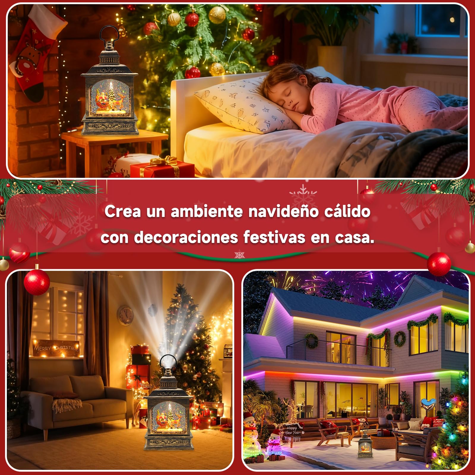 YYKY Bolas de nieve de navidad,Linterna de agua iluminada con música,alimentada por USB y baterías,decoración de Navidad,Linterna de Nieve de Agua de la Natividad para la decoración de Navidad