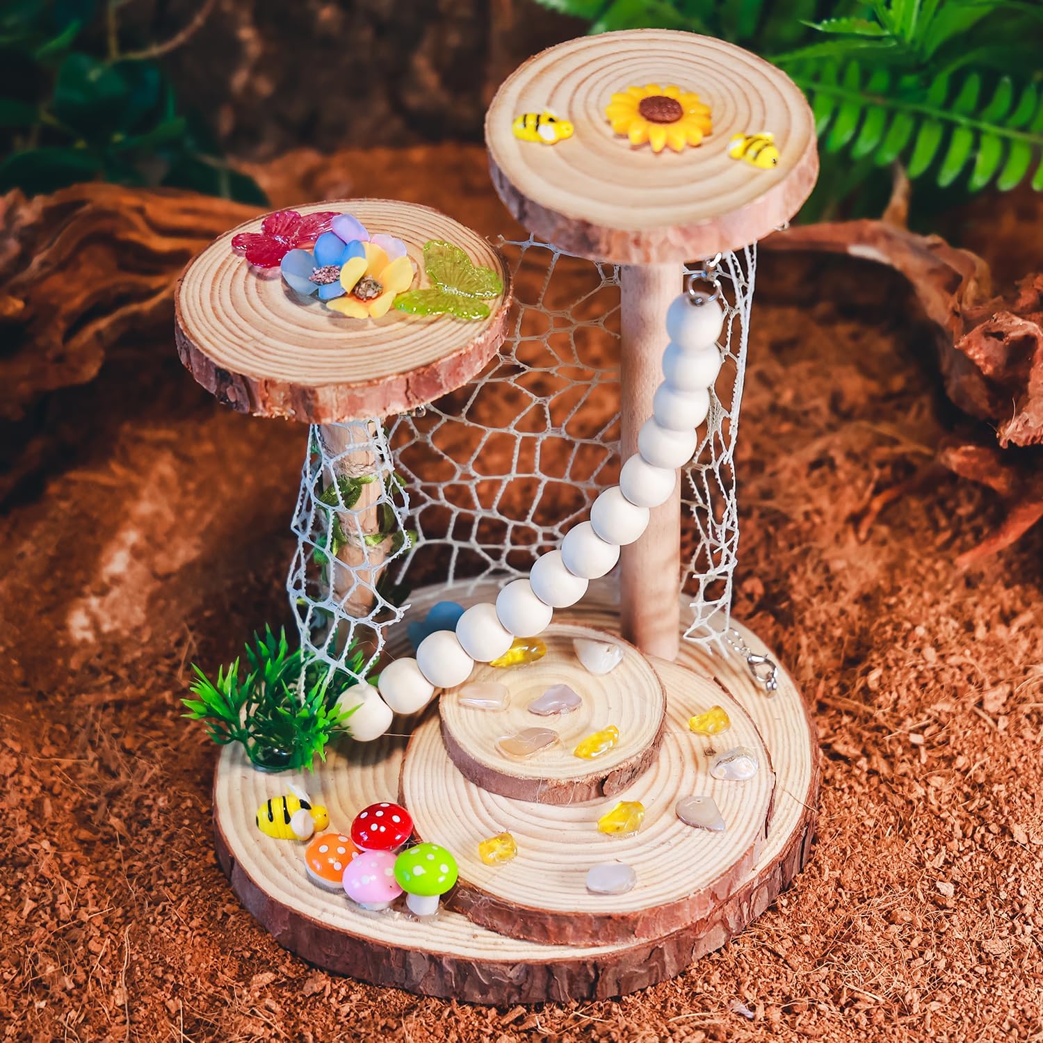 ハンドメイドジャンピングスパイダープレイグラウンド &ndash; 自然主義的な木製スパイダーエンリッチメントおもちゃ&amp;装飾| エンリッ