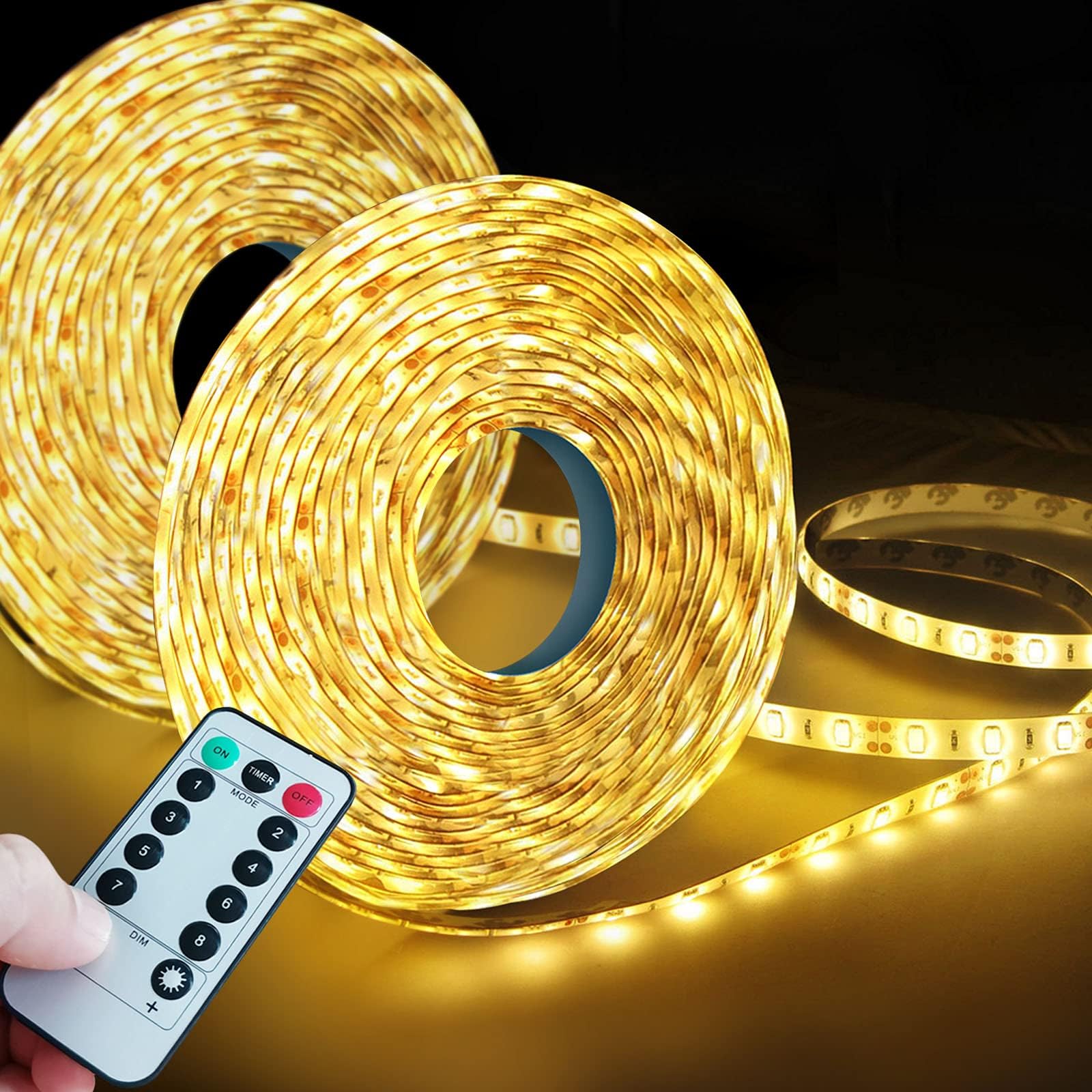 Homeleo 2 Pack Warm White Battery Powered LED Strip Lights Indoor, 8 Mode Remote LED Light Strip for Bicycle Night Riding Camping Tent Hurricane Emergency Halloween Parade Costume Window Bedroom Decor
