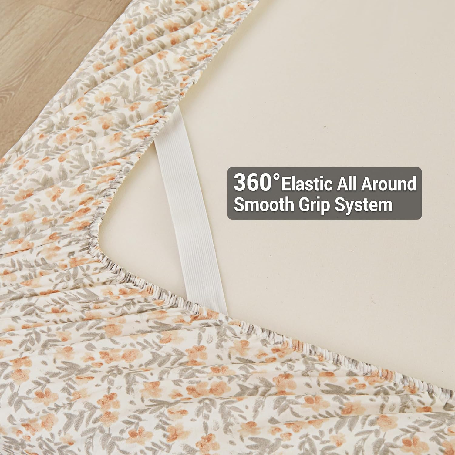 Viviland Floral King Sheet Set - 4 Piece Vintage Light Orange Flower Patterned Bed Sheets - Soft, Breathable Microfiber Sheets with Deep Pocket, Non-Slip Fitted Sheets & Pillowcases - Image 4