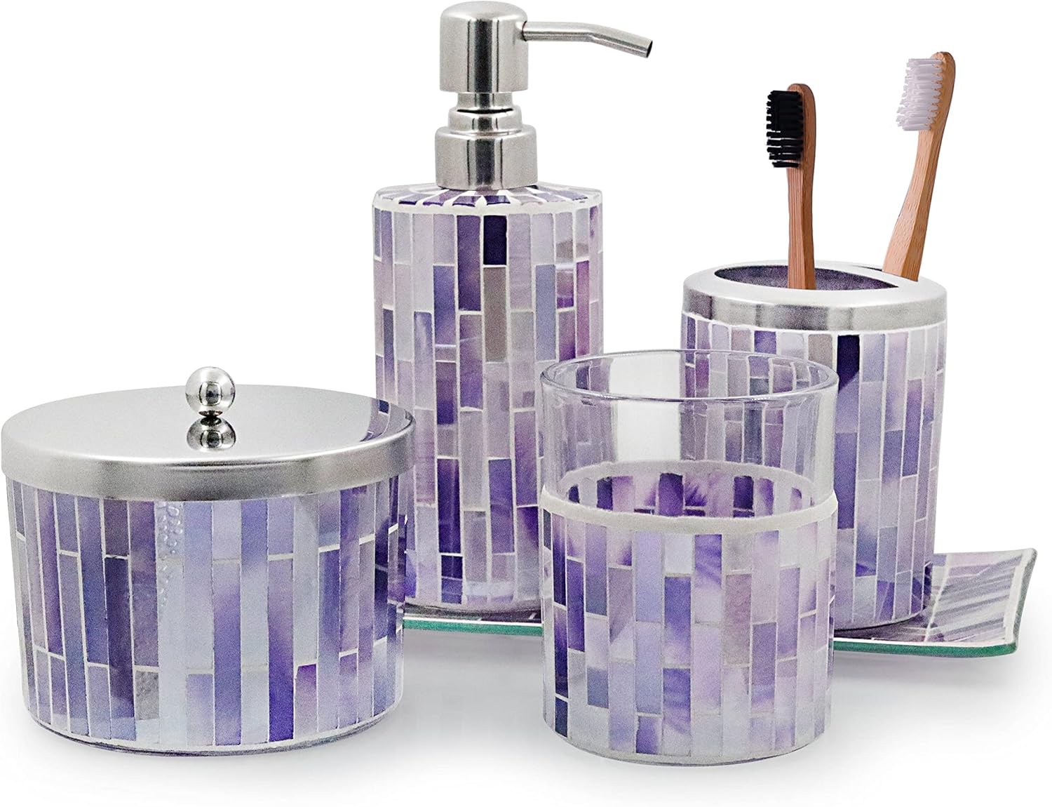 LushAccents Bathroom Accessories Set, 5-Piece Decorative Glass Bathroom ...