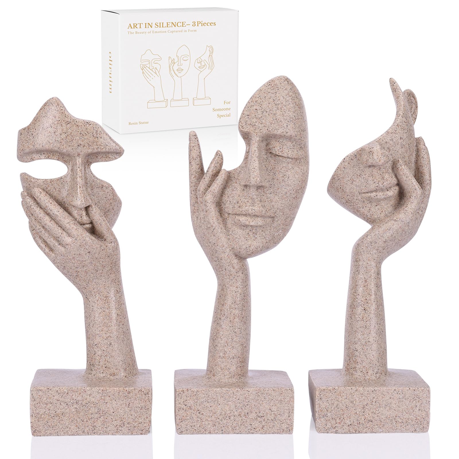 olirum - Set di 3 statue grandi in resina arenaria astratta, per soggiorno, camera da letto, scaffali, scrivania dell'ufficio, tavolino da caffè, regalo per donne (3 pezzi, arenaria, 22,9 cm)
