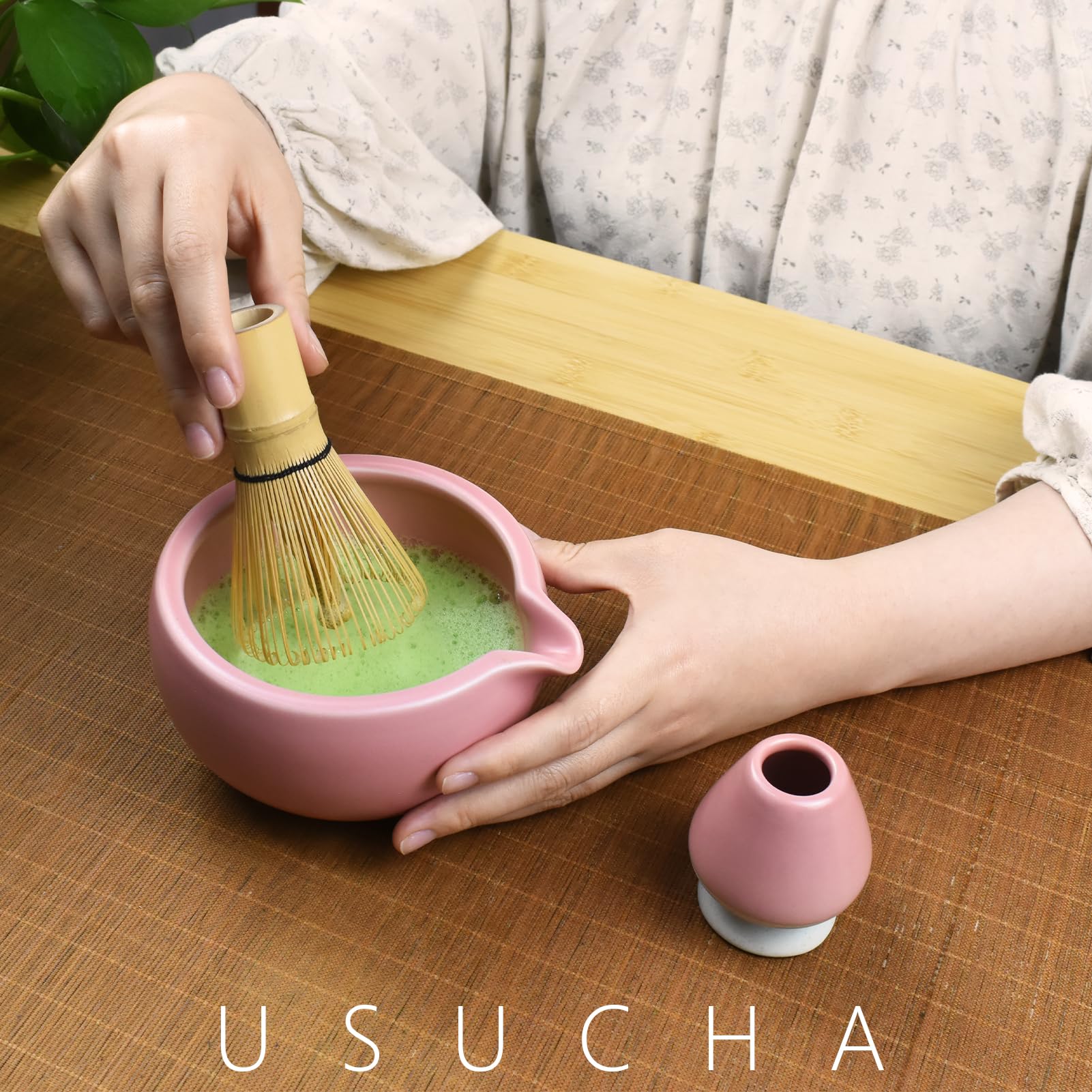 Artcome Kit completo per cerimonia del tè Matcha, ciotola, frusta, supporto per frusta, paletta da tè, per Usucha, Koicha, Matcha Latte (rosa)