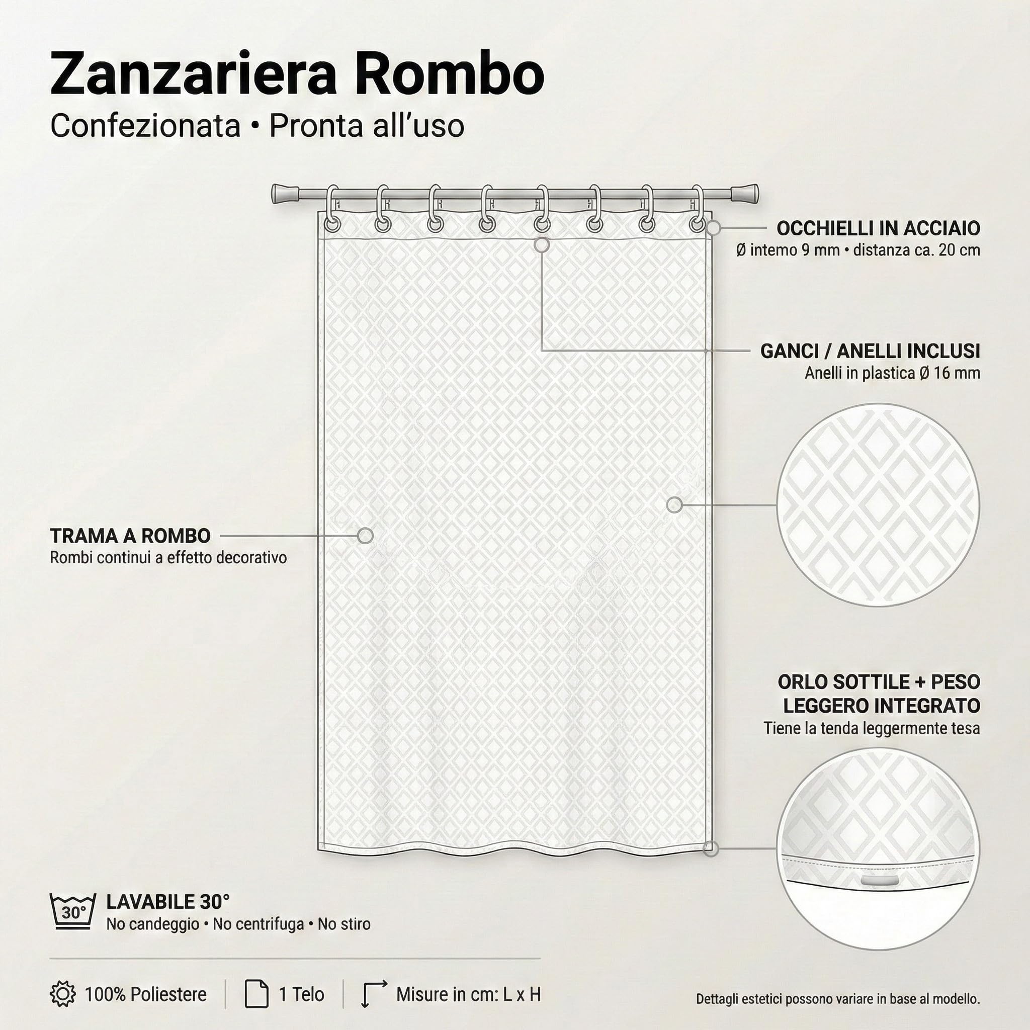 TENDA rete ZANZARIERA a ROMBO da esterno piombata in 8 misure diverse unito VERDE - Cm. 150 x 250