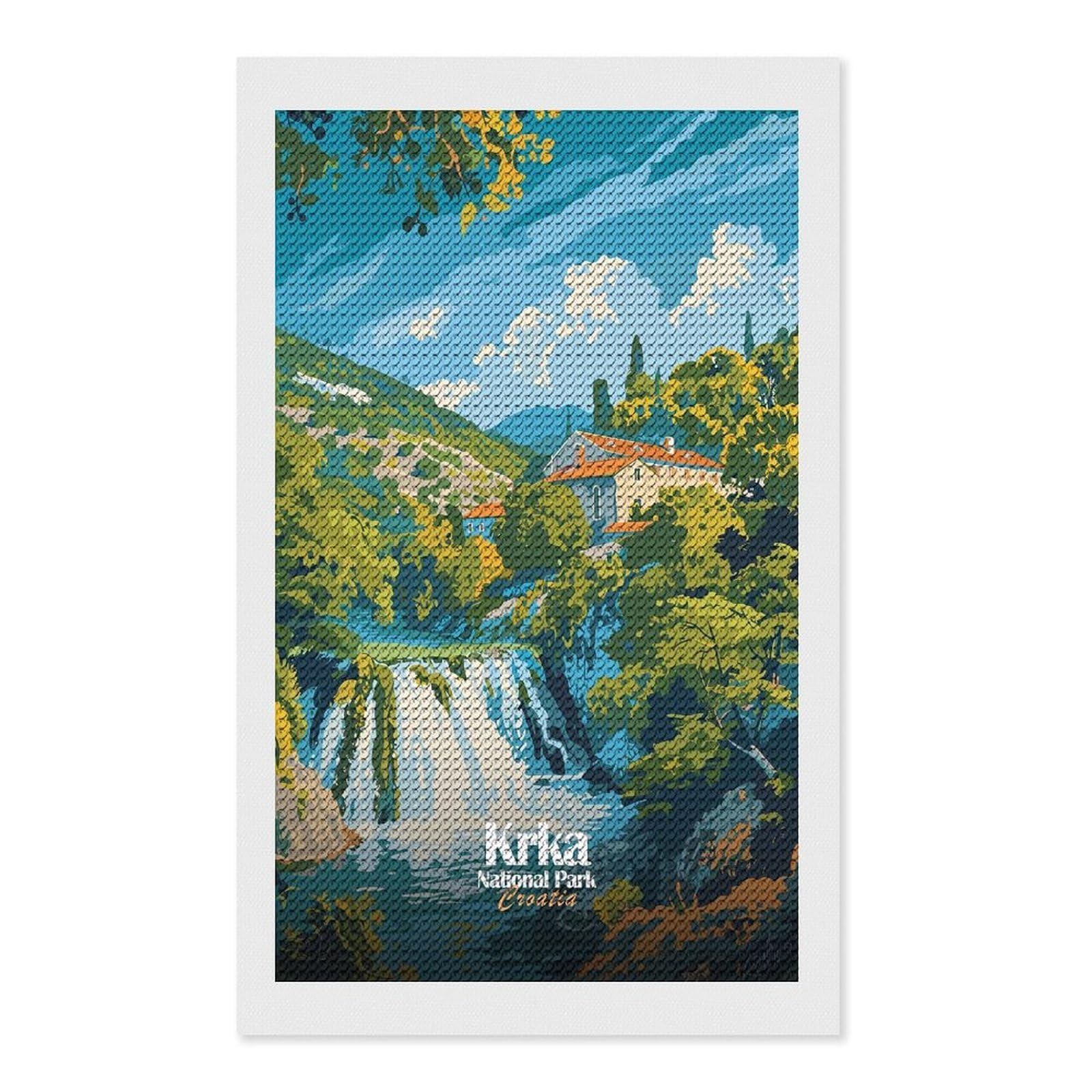 Junmoney Krka National Park Croatia Diamond Painting Canvas Set 12"x20", for Adults, Sparkling Round Gems, Thoughtful Handmade Gift, Modern Decor