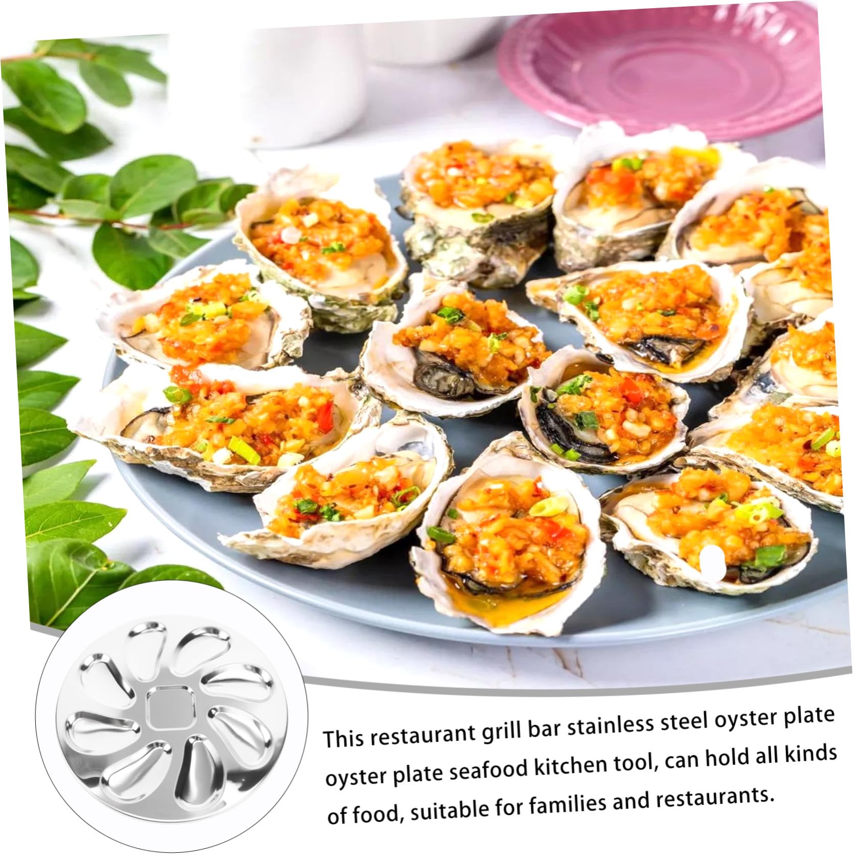 Hohopeti Plato de Acero Inoxidable para Ostras Resistente y Pulido para Restaurante Bandeja Antiadherente para Mariscos y Aperitivos Utensilio de Mesa Profesional
