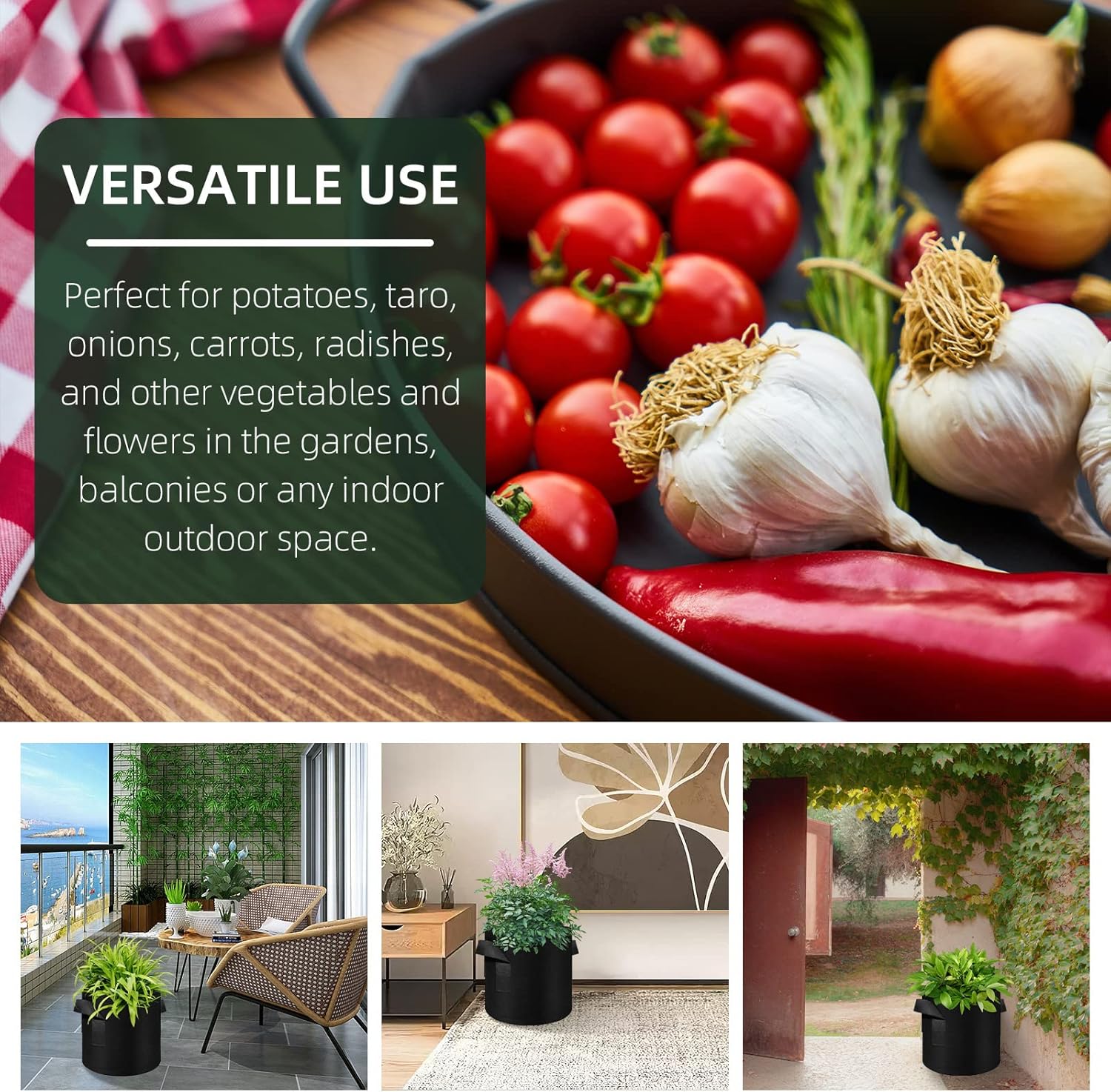 10 Gallon Grow Bags 20 Pack, Heavy Duty Thickened Nonwoven Fabric Pots with Handles, Plant Grow Bags for Vegetable/Flower/Plant/Fruits, Black