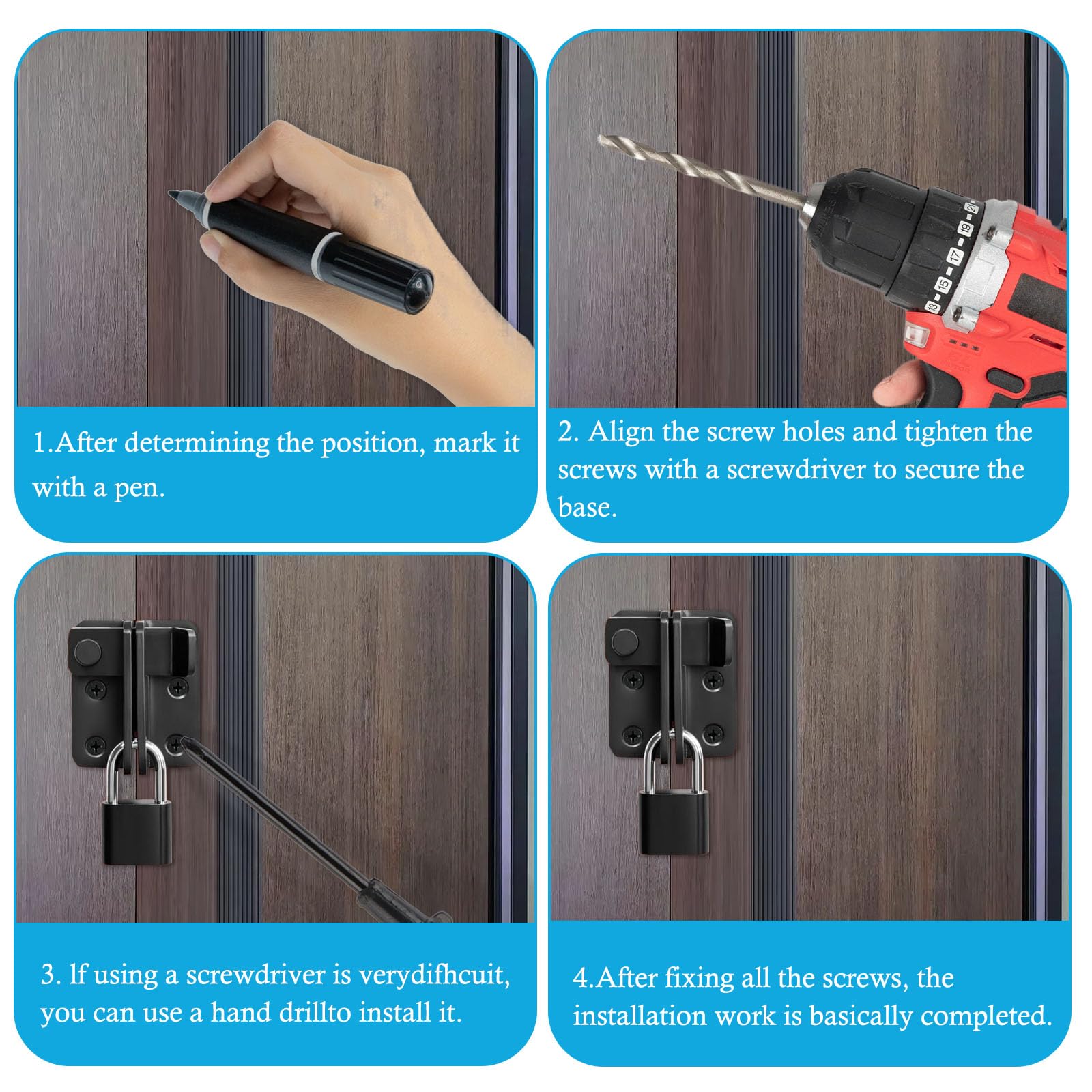 4 PCS Loquet Porte En Acier Inoxydable, Serrures De Grange Coulissante Avec Vis Loquet De Porte Finition Noir Mat 96425670