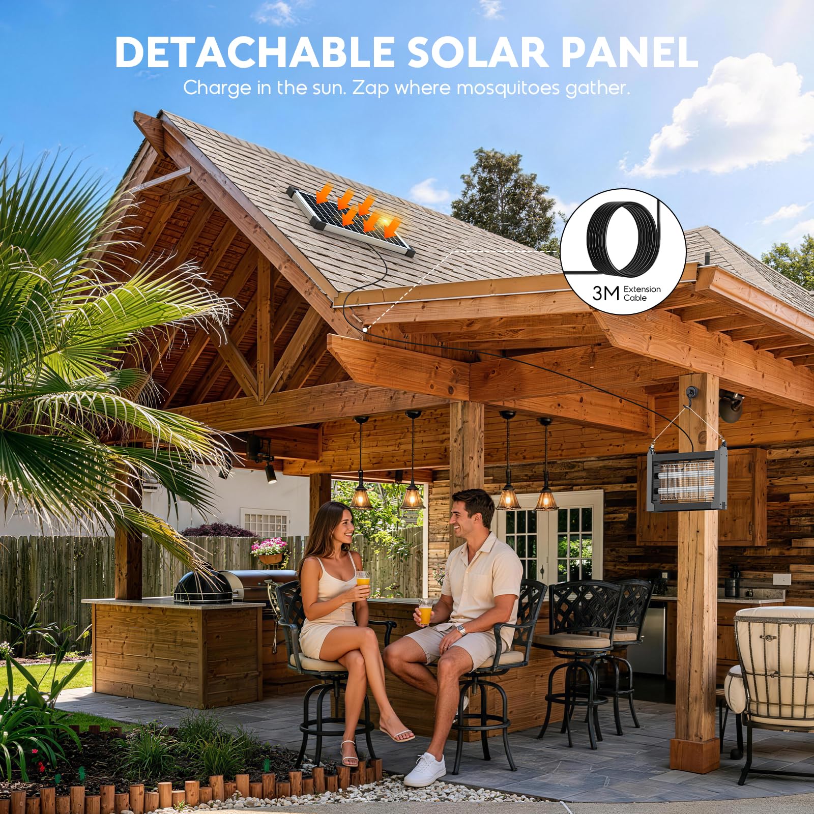 Solar Bug Zapper Outdoor Wasserdicht Moskito Zapper Outdoor 4500V Elektrischer Insektenvernichter Indoor w/Smart Lichtsensor Mückenfalle Fliegenvernichter Solarbetrieben für Terrasse Küche Garage Hof