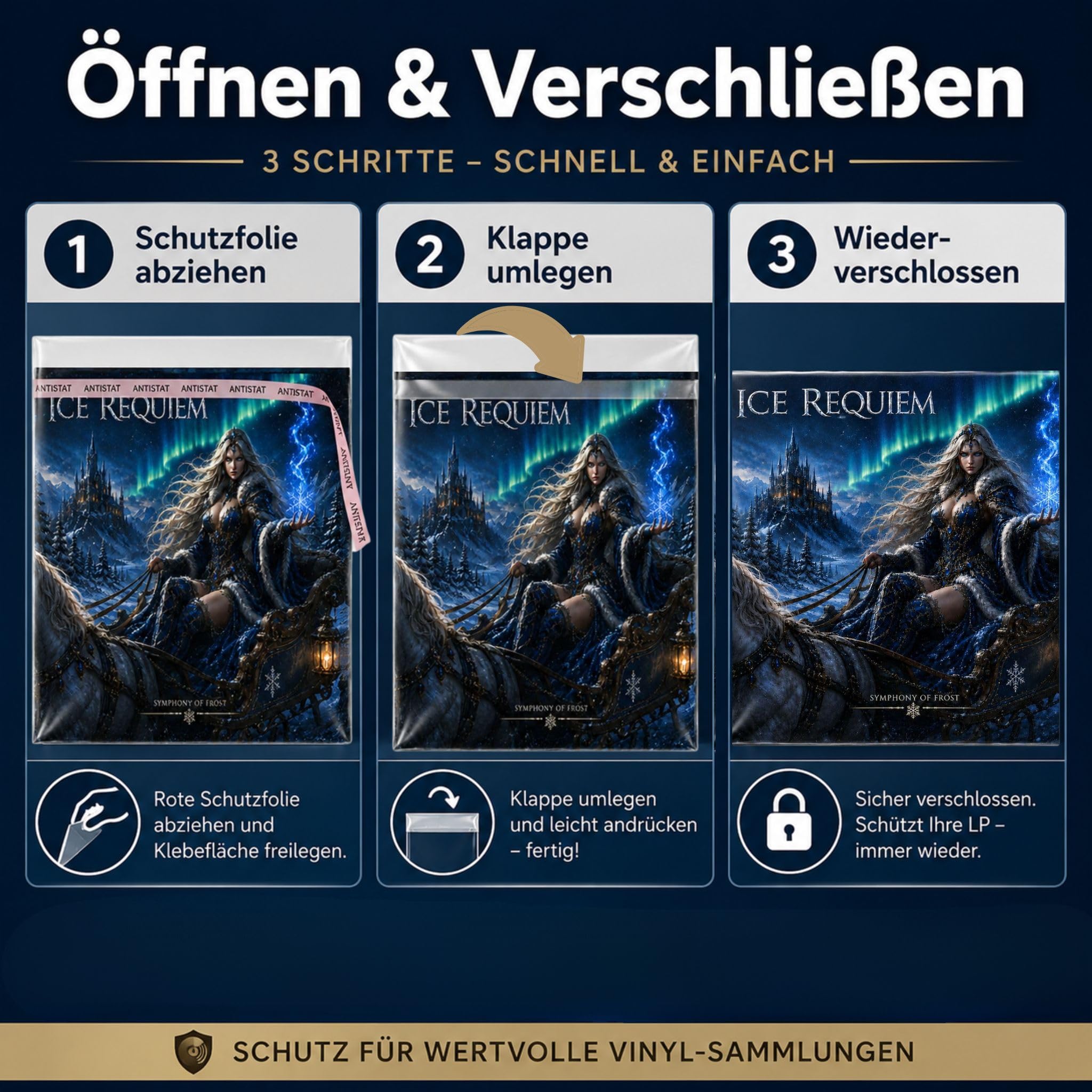 500 Stück LP Schutzhüllen 12" Folienhüllen mit Klappe und Verschluss für Vinyl Schallplatten