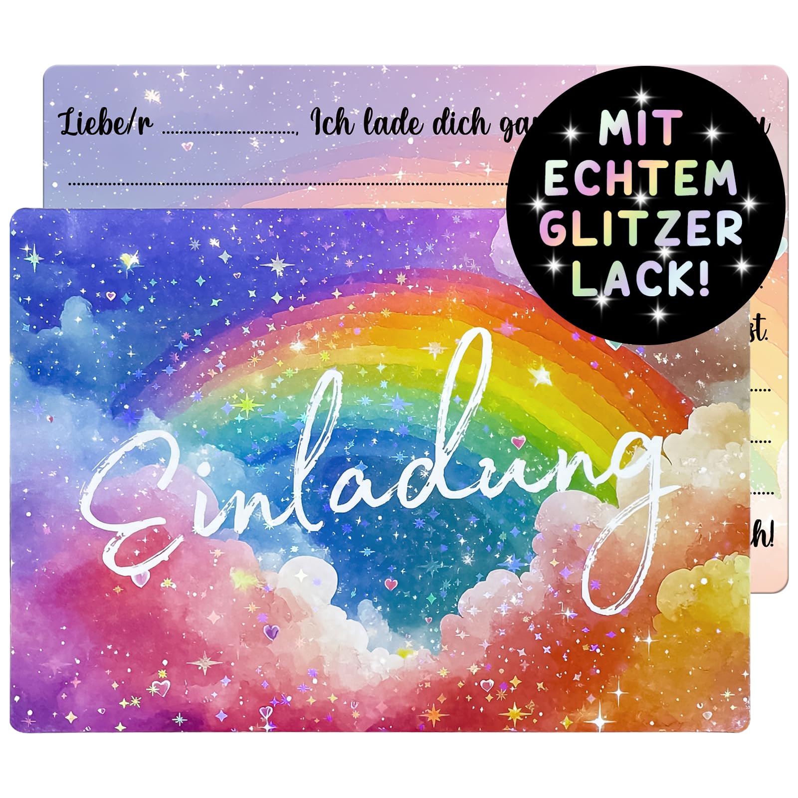 12x Regenbogen Einladungskarten Kindergeburtstag - Mit Briefumschlägen Für Mädchen & Jungen