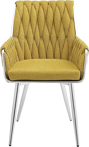 Miniatura 9 de Art Leon Juego de 2 sillas de comedor modernas, sillas decorativas de tejido a mano, sillas de comedor tapizadas de lino, silla auxiliar con patas