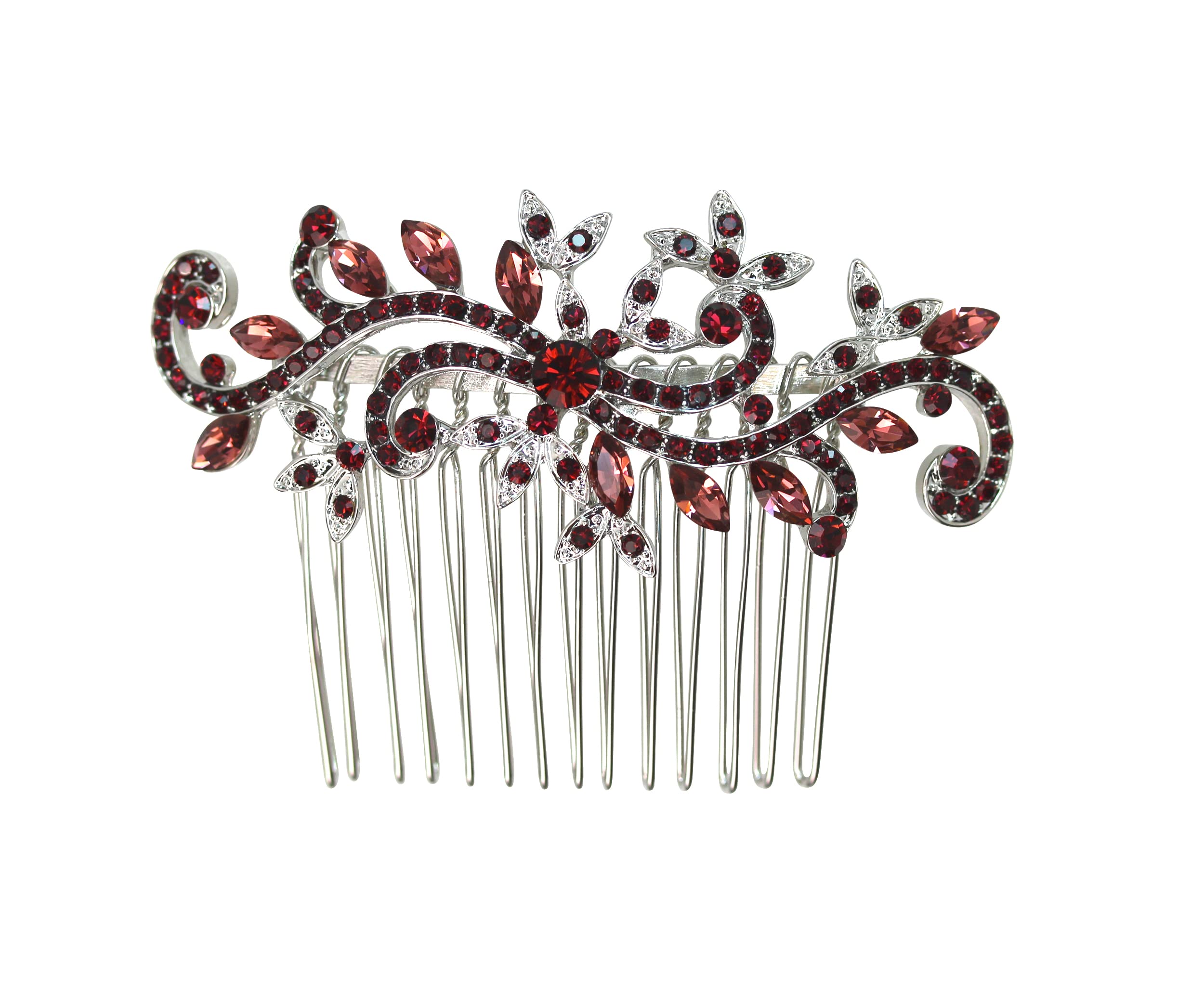 Faship Burgundy Crystal Floral Hair Comb