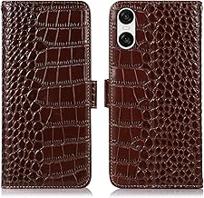 Xperia 10 VI ケース 手帳型 本革 ワニ柄 エクスペリア 10 VI SO-52E SOG14 牛革 財布型 鰐柄 クロコダイル柄 耐衝撃 [RFIDブロッキング] カード収納 マグネット式ボタン 横置きスタンド機能 便利 財布型携帯 スマホケース ダークブラウン Rureu