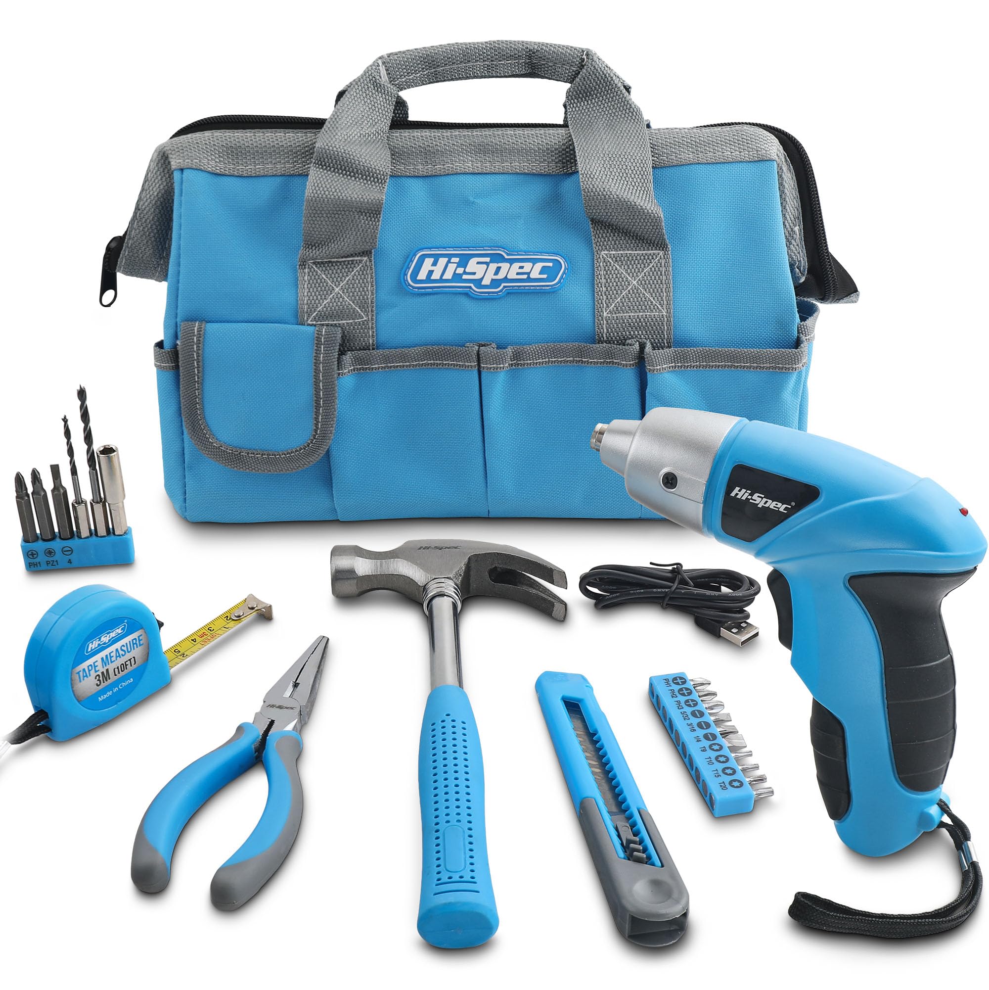 Hi-Spec 26 Piece 4 8V Electric Power Cordless Screwdriver with Rechargeable Battery LED Light Includes Screwdriver Bit Accessories