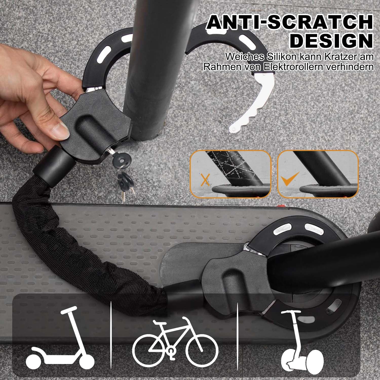 Antivol pour scooter E avec sac, serrure à menottes - Serrure de vélo - Haute sécurité - Pour scooter (cadenas à chaîne C)