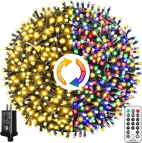 Guirnalda de luces LED de Navidad mejoradas de 218 pies que cambian de color para exterioresinteriores, control remoto y 11 modos y temporizador,