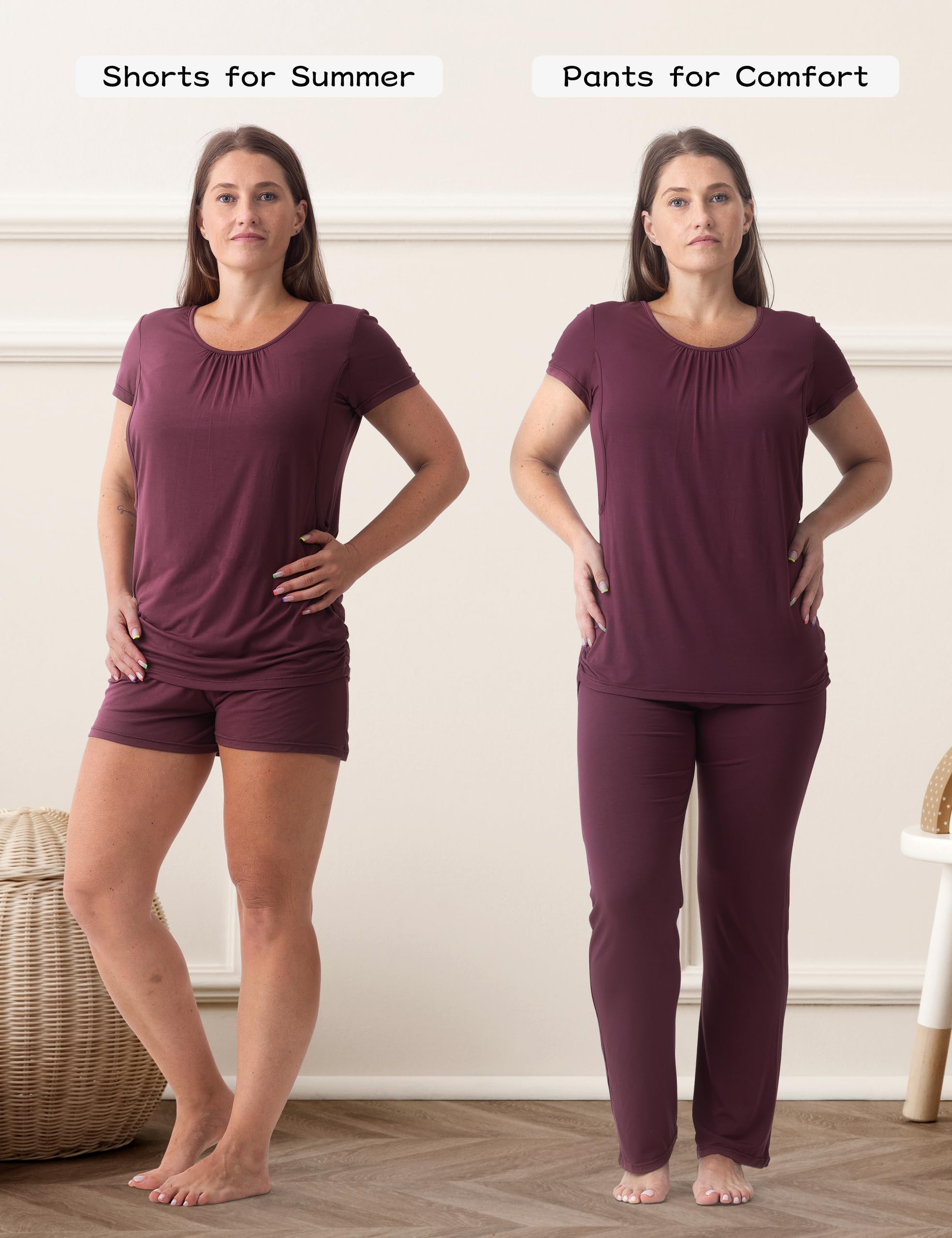 SUNNYBUY Lot de 3 pièces pyjama maternité allaitement manches courtes shorts pantalons grossesse