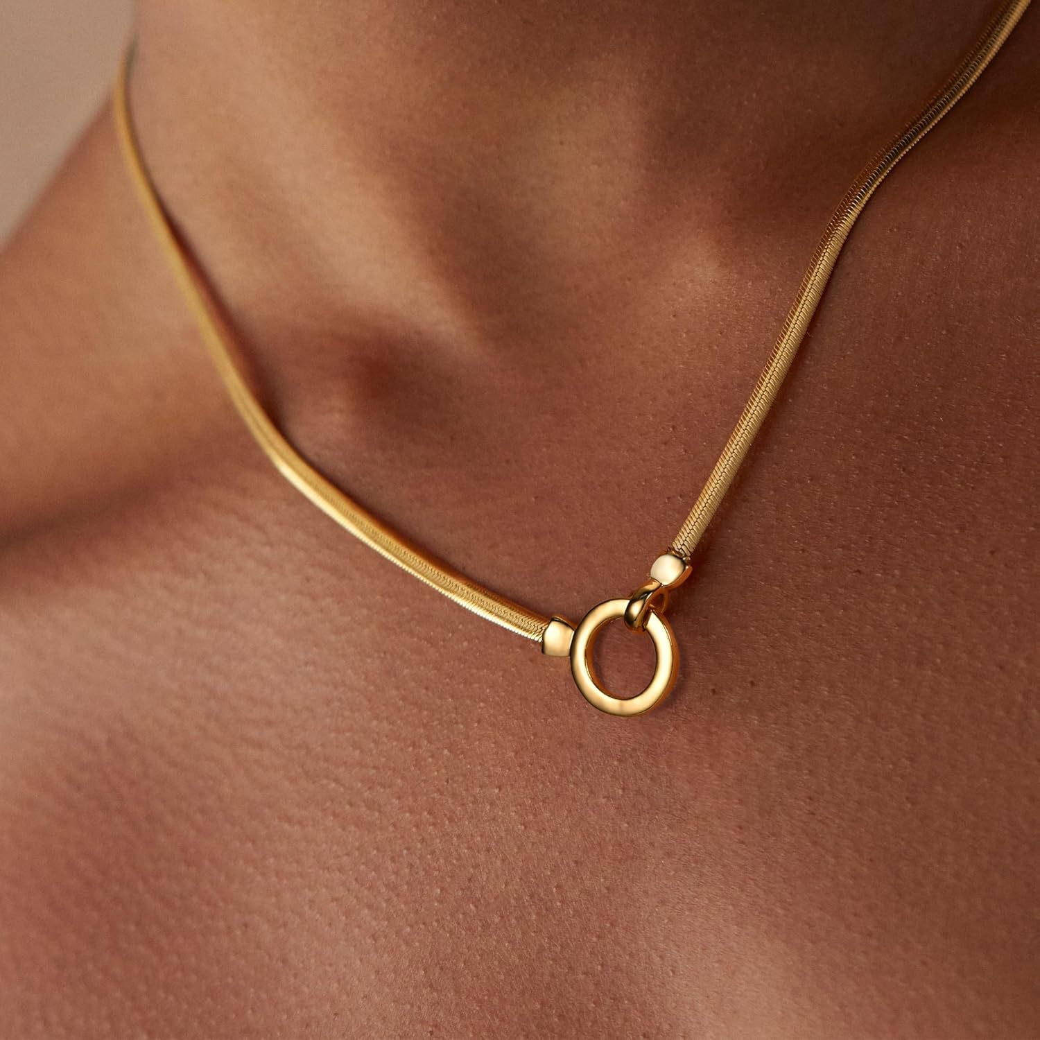 AllenCOCO Dainty Gold Necklace for Women Trendy, Cute Sister Necklaces, 14k Gold Plated S925 Sterling Silver Interlocking Circle Heart Necklace Herringbone Chain Choker Necklace for Women Non Tarnish - Image 7