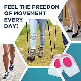 Heel Cups for Achilles Tendonitis & Plantar Fasciitis - 2 Pack Gel Shoe Inserts for Heel Pain Relief, Arch Support, for Women & Men