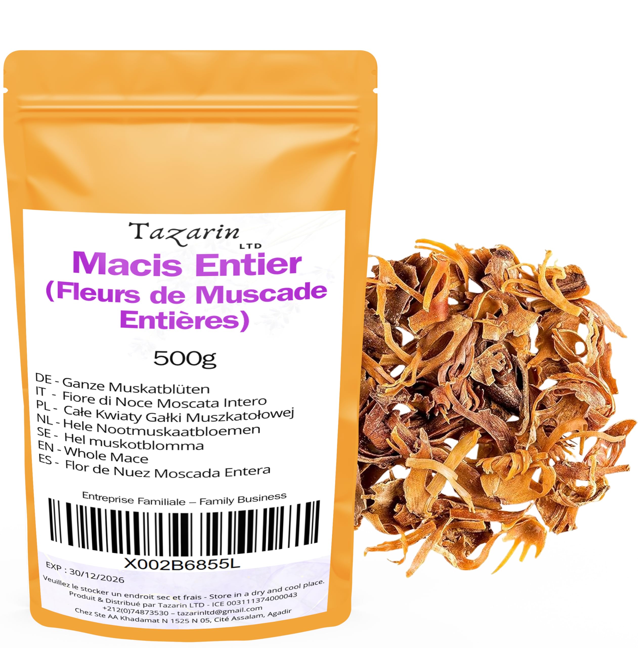 500g Macis Entier - Fleurs de Muscade Entières - Arôme & Goût Intense - 100% Naturel, Pur et Sans Additifs | TazarinLtd