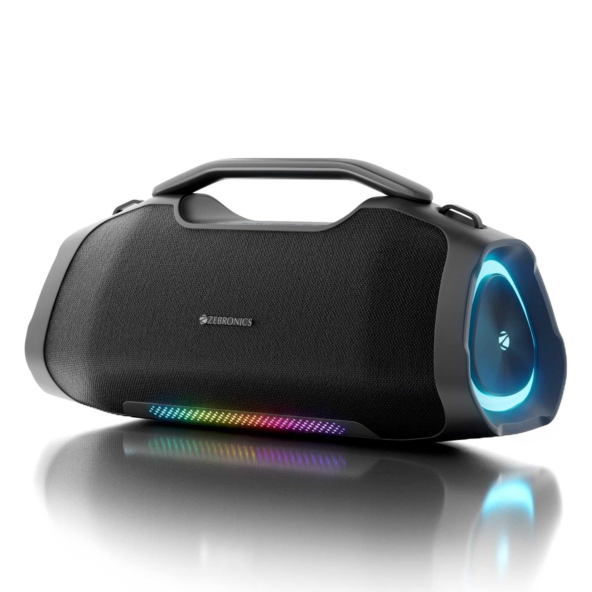 Zebronics 2026 Launch 75W Bluetooth Speaker, Upto 5Hrs Playback, Dual 78mm Drivers, 101mm Subwoofer, Dual Passive Radiators, RGB Modes, 6.3mm Mic Input, TWS, BT v5.3, Type-C (Sound Feast 550)